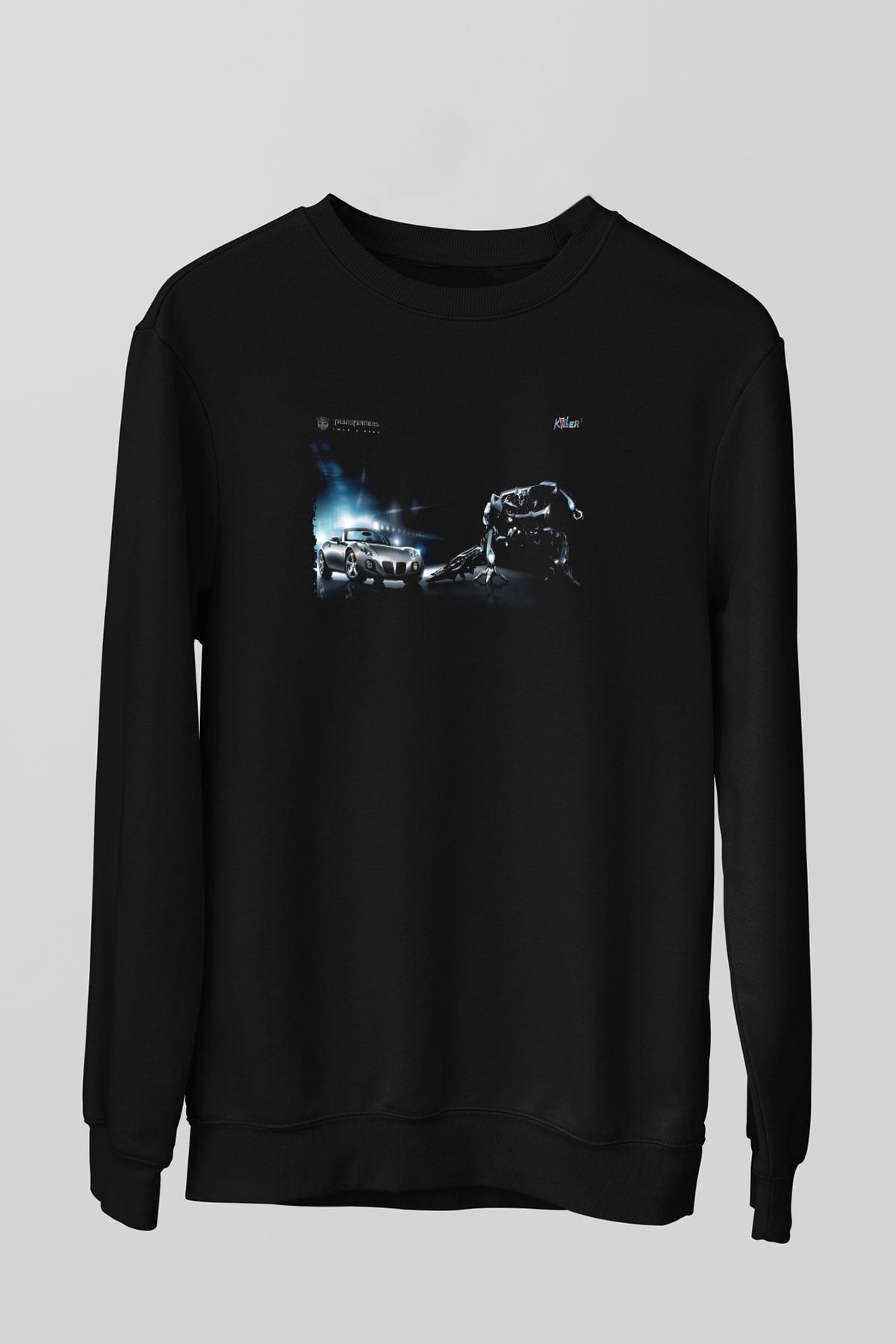 Unisex Transformers Baskılı Siyah Sweatshirt