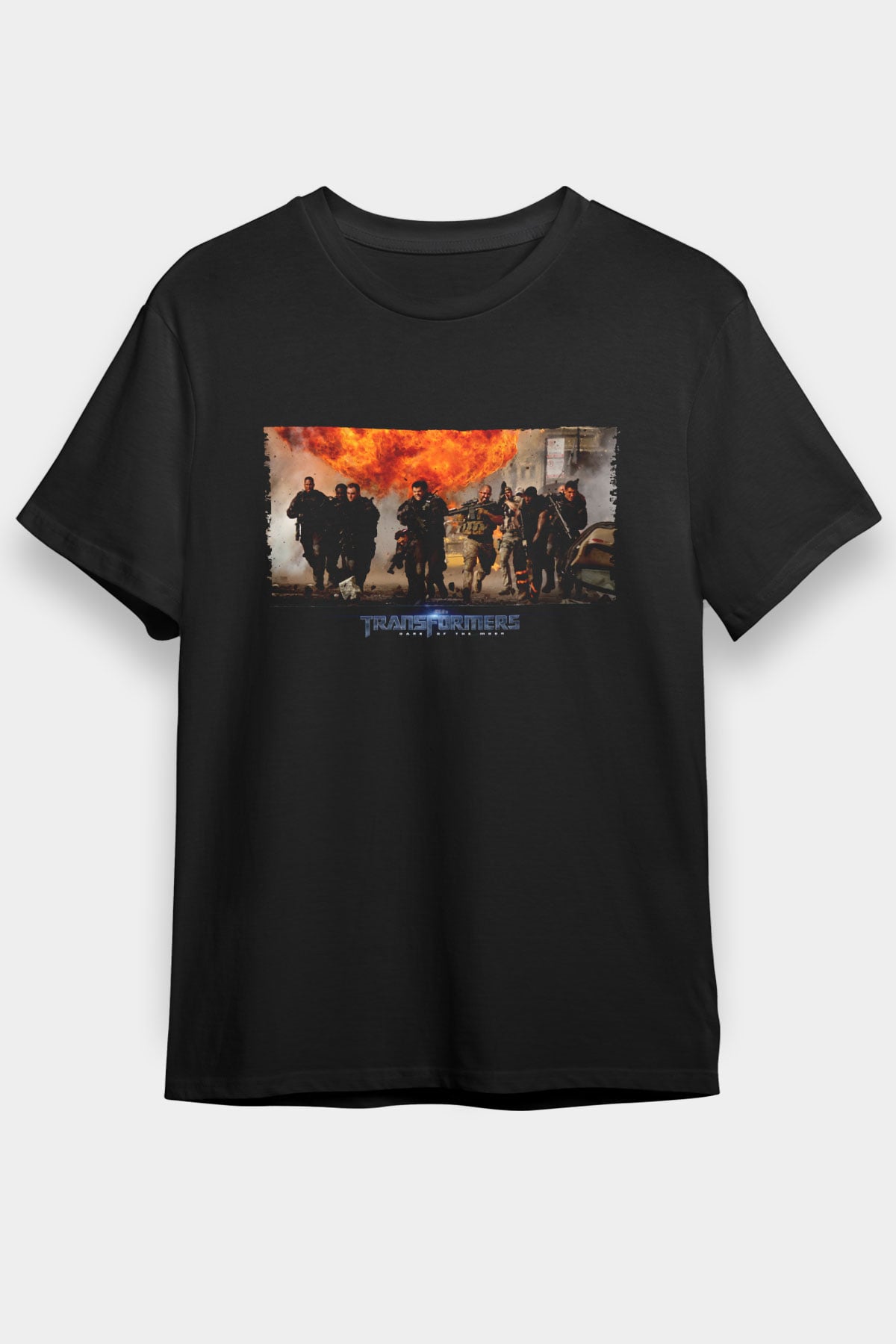 Unisex Transformers Baskılı Siyah T-Shirt