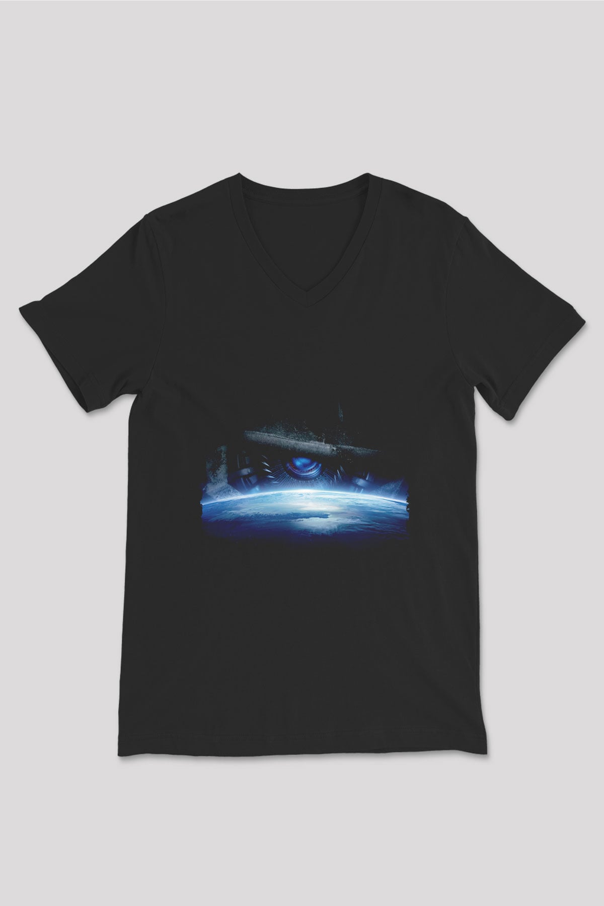 Unisex Transformers Baskılı Siyah V Yaka Tişört