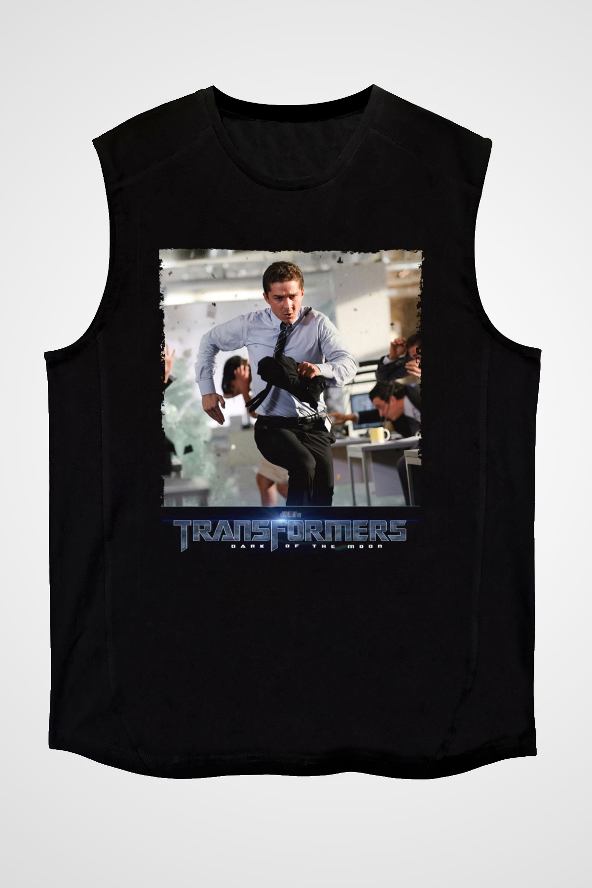Unisex Transformers Dark of the Moon Baskılı Siyah Kolsuz Tişört