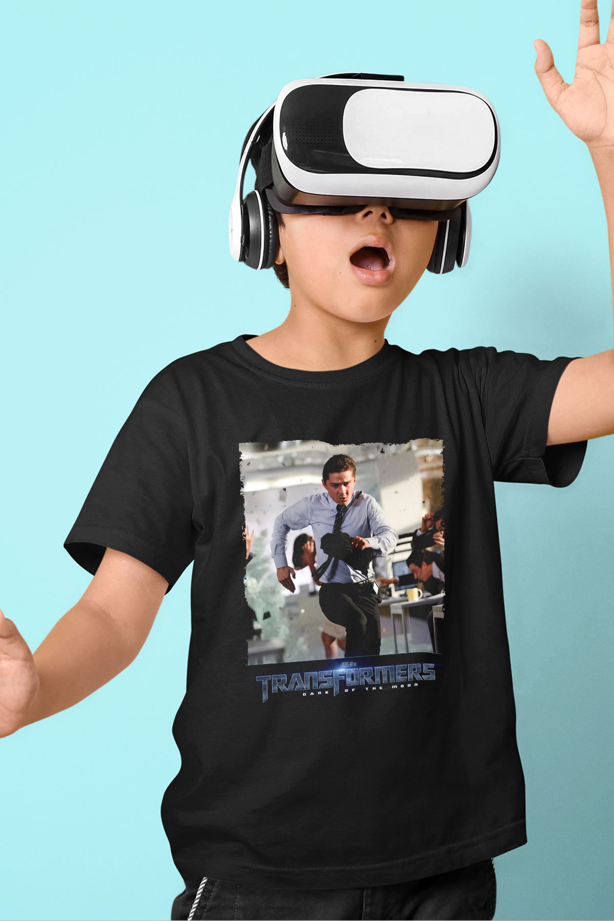 Unisex Transformers Dark of the Moon Baskılı Siyah Çocuk Tişört