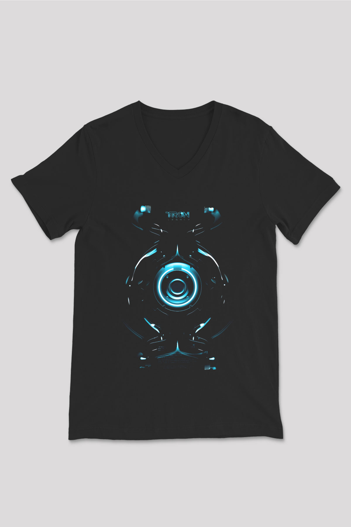 Unisex Tron Baskılı Siyah V Yaka Tişört