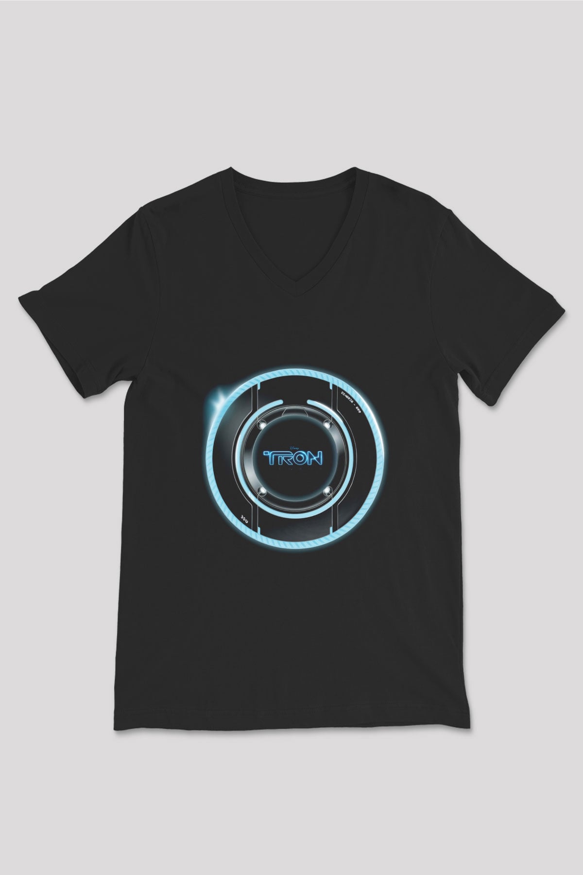 Unisex Tron Baskılı Siyah V Yaka Tshirt