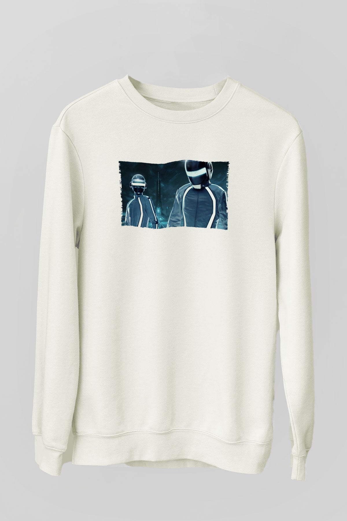 Unisex Tron Legacy Baskılı Beyaz Sweatshirt