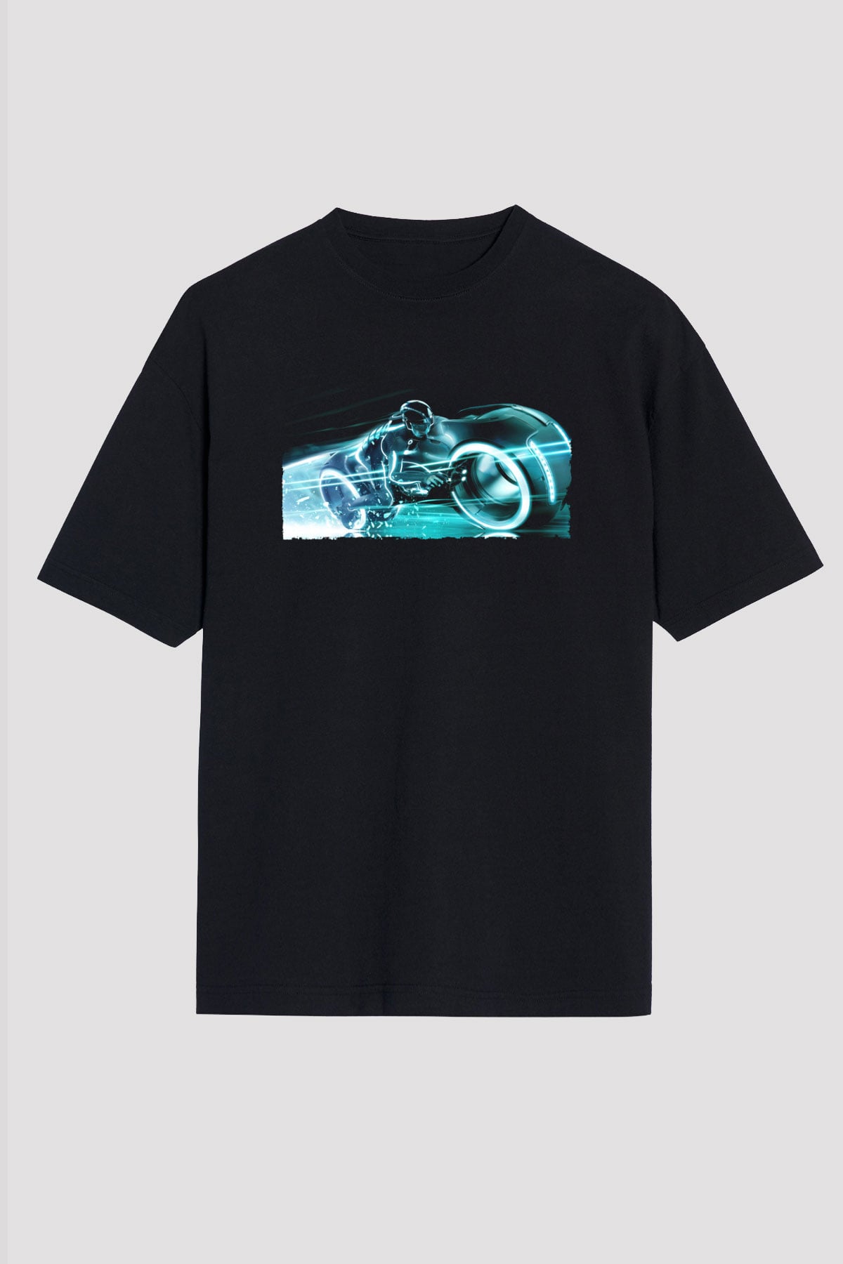 Unisex TRON Legacy Baskılı Siyah Oversize Tişört