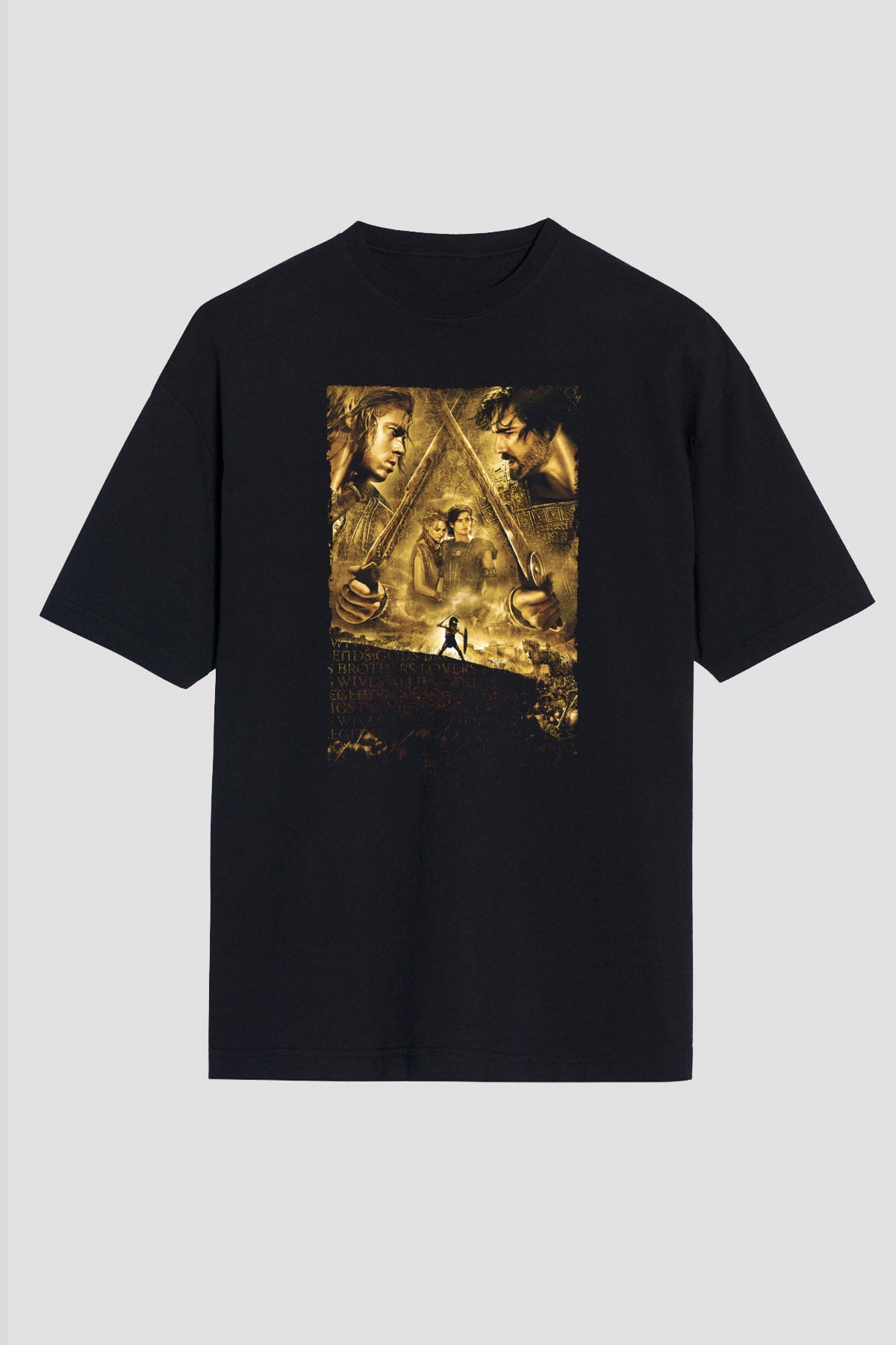 Unisex Truva (Troy) Baskılı Siyah Oversize Tişört