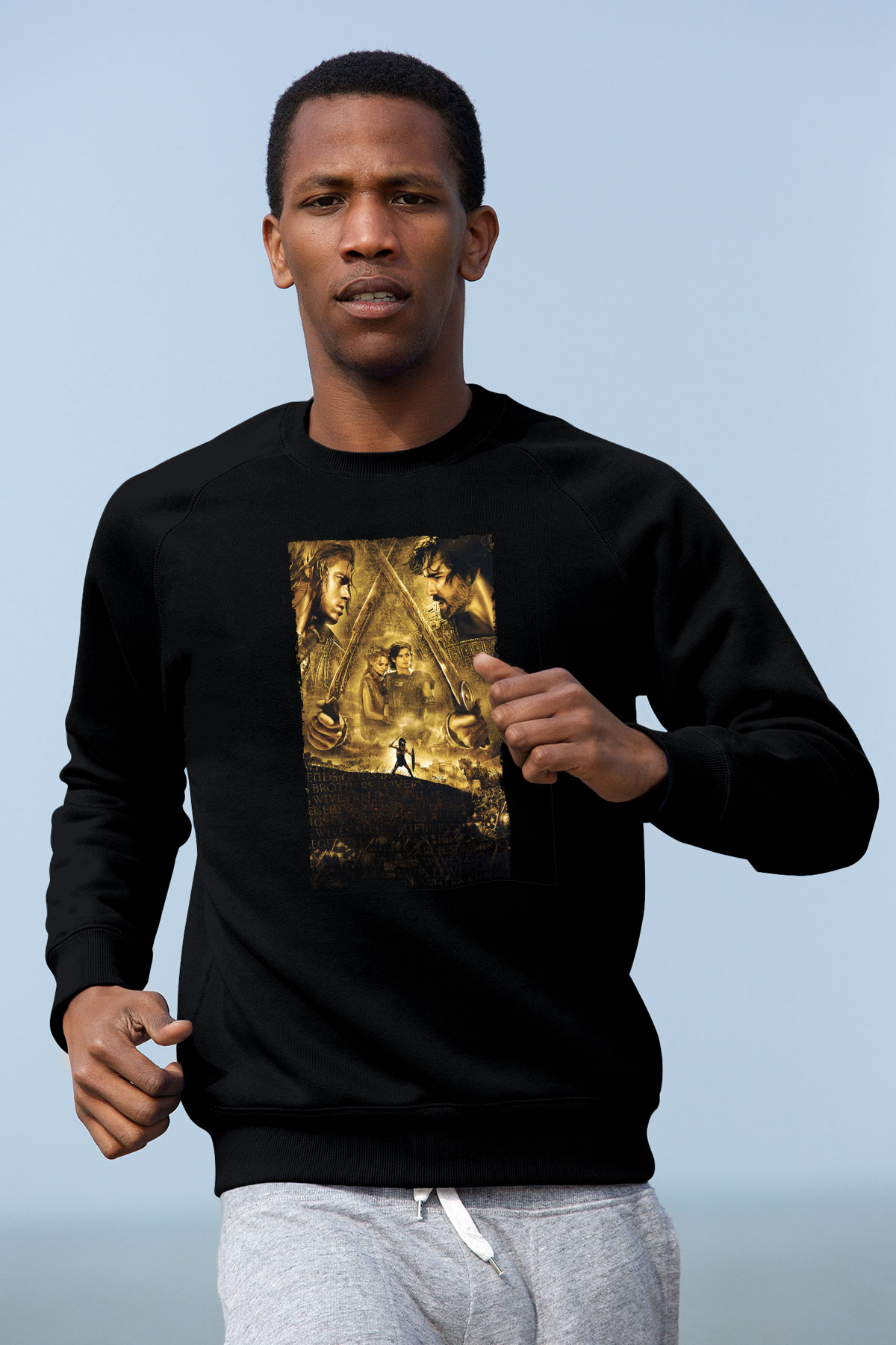 Unisex Truva (Troy) Baskılı Siyah Sweatshirt