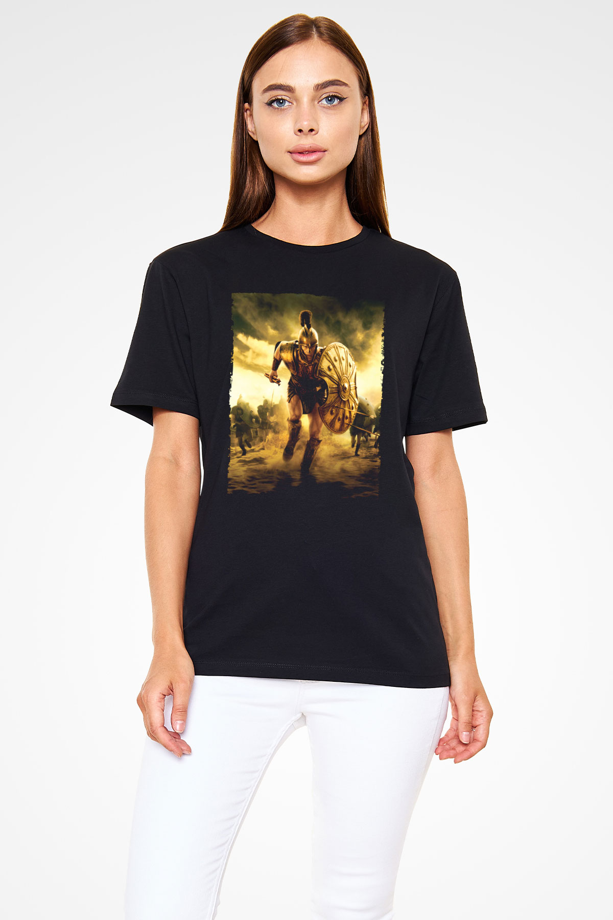 Unisex Truva (Troy) Baskılı Siyah Tshirt