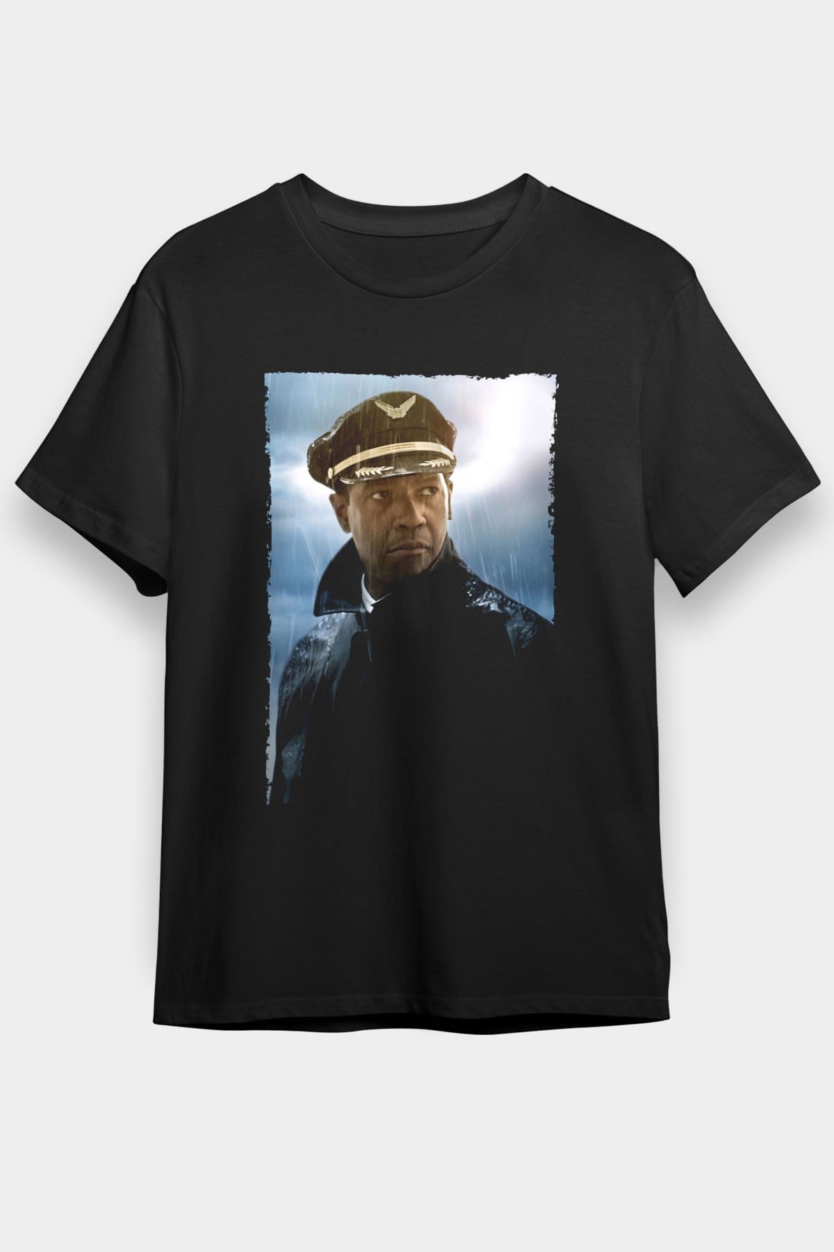 Unisex Uçuş (Flight) Baskılı Siyah T-shirt