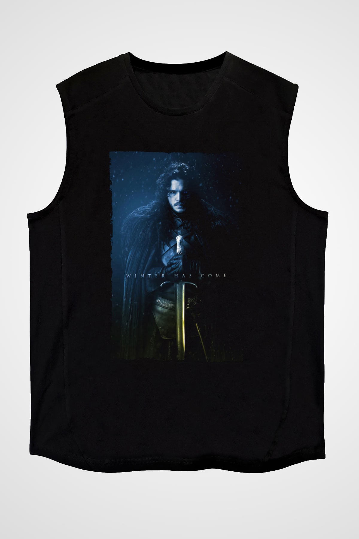 Unisex Unisex Game of Thrones Baskılı Siyah Kolsuz Tshirt