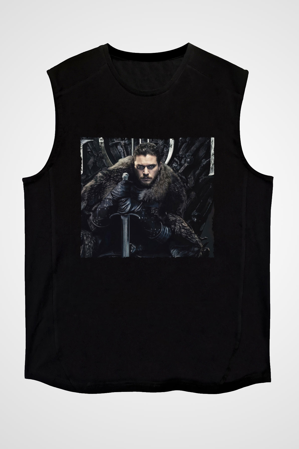 Unisex Unisex Game of Thrones Baskılı Siyah Kolsuz T-shirt