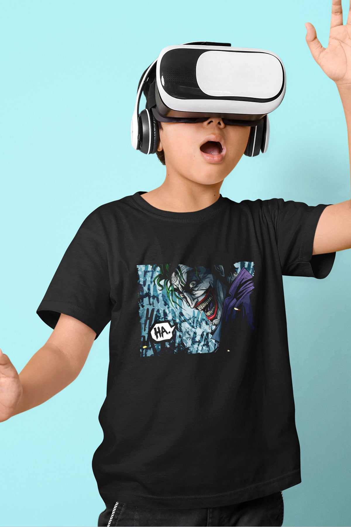 Unisex Unisex Joker Baskılı Siyah Çocuk T-Shirt
