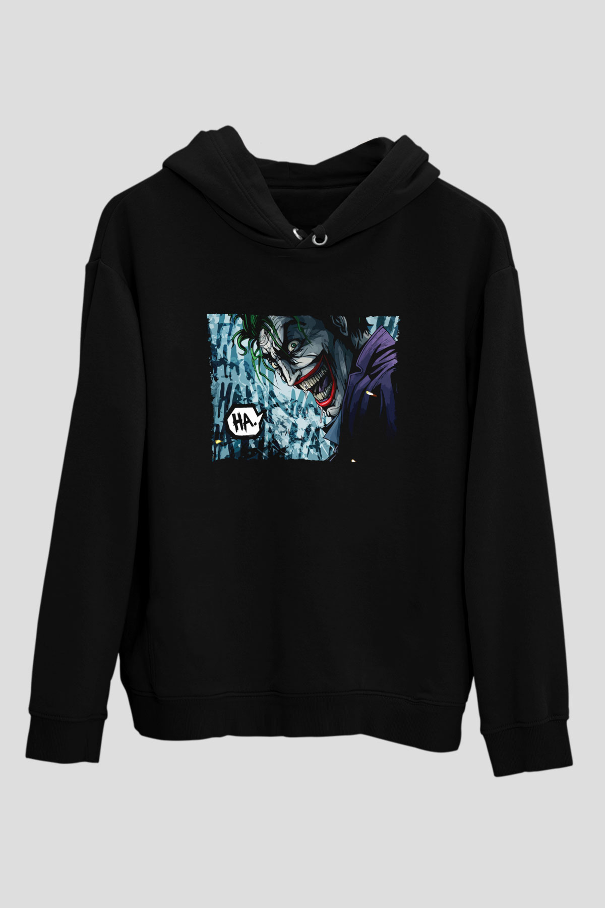 Unisex Unisex Joker Baskılı Siyah Kapüşonlu Sweatshirt