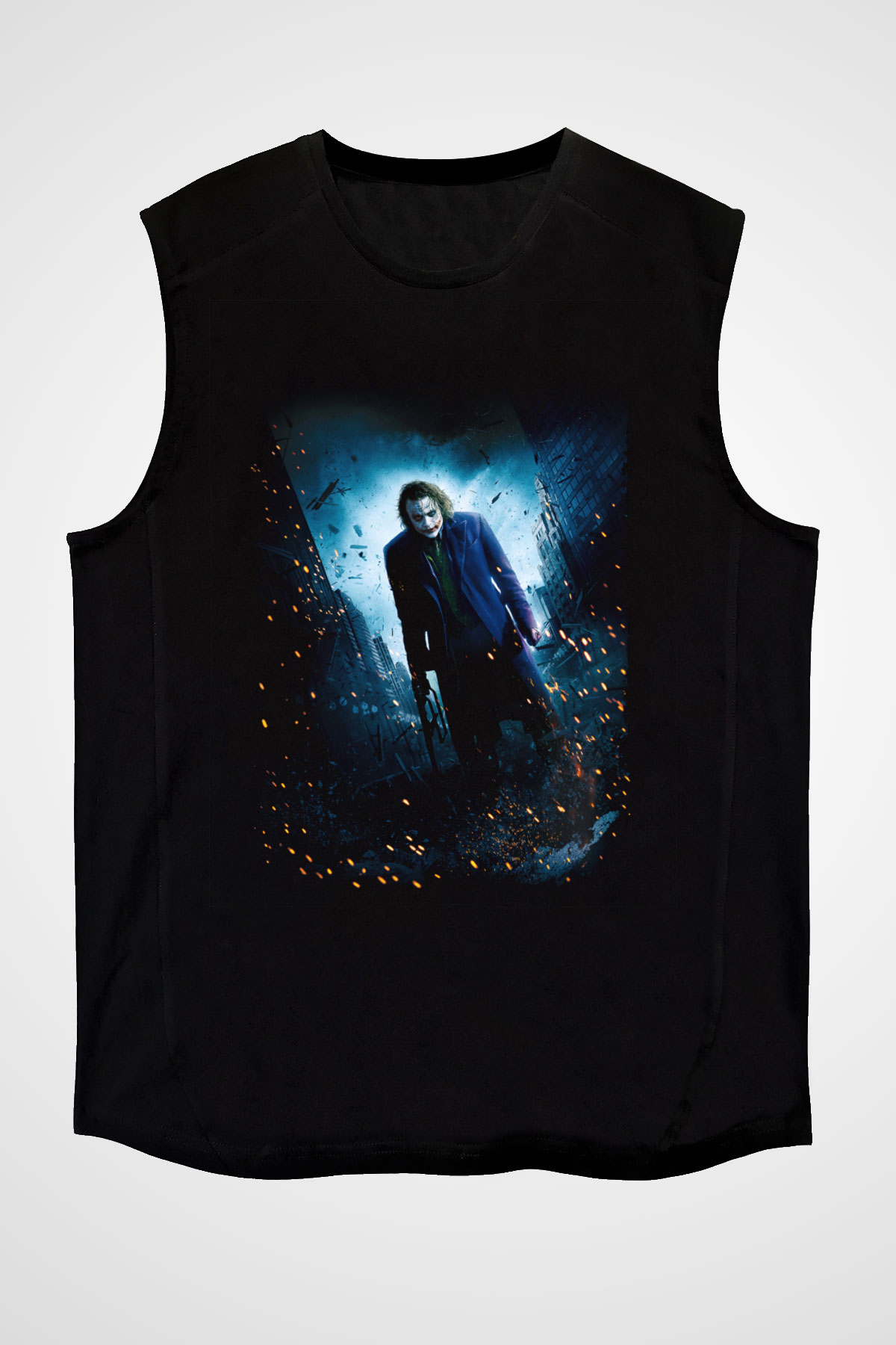 Unisex Unisex Joker Baskılı Siyah Kolsuz Tshirt
