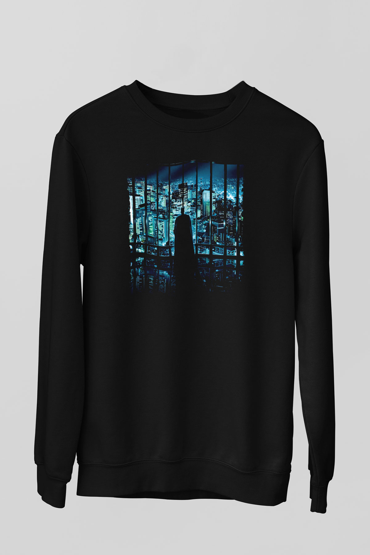 Unisex Unisex Kara Şövalye (The Dark Knight) Baskılı Siyah Sweatshirt
