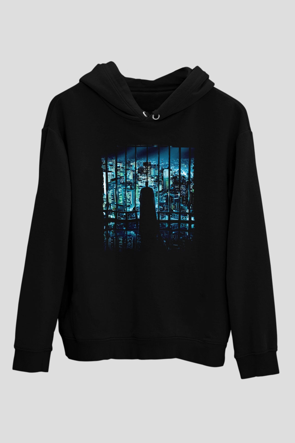 Unisex Unisex Kara Şövalye (The Dark Knight) Baskılı Siyah Kapüşonlu Sweatshirt