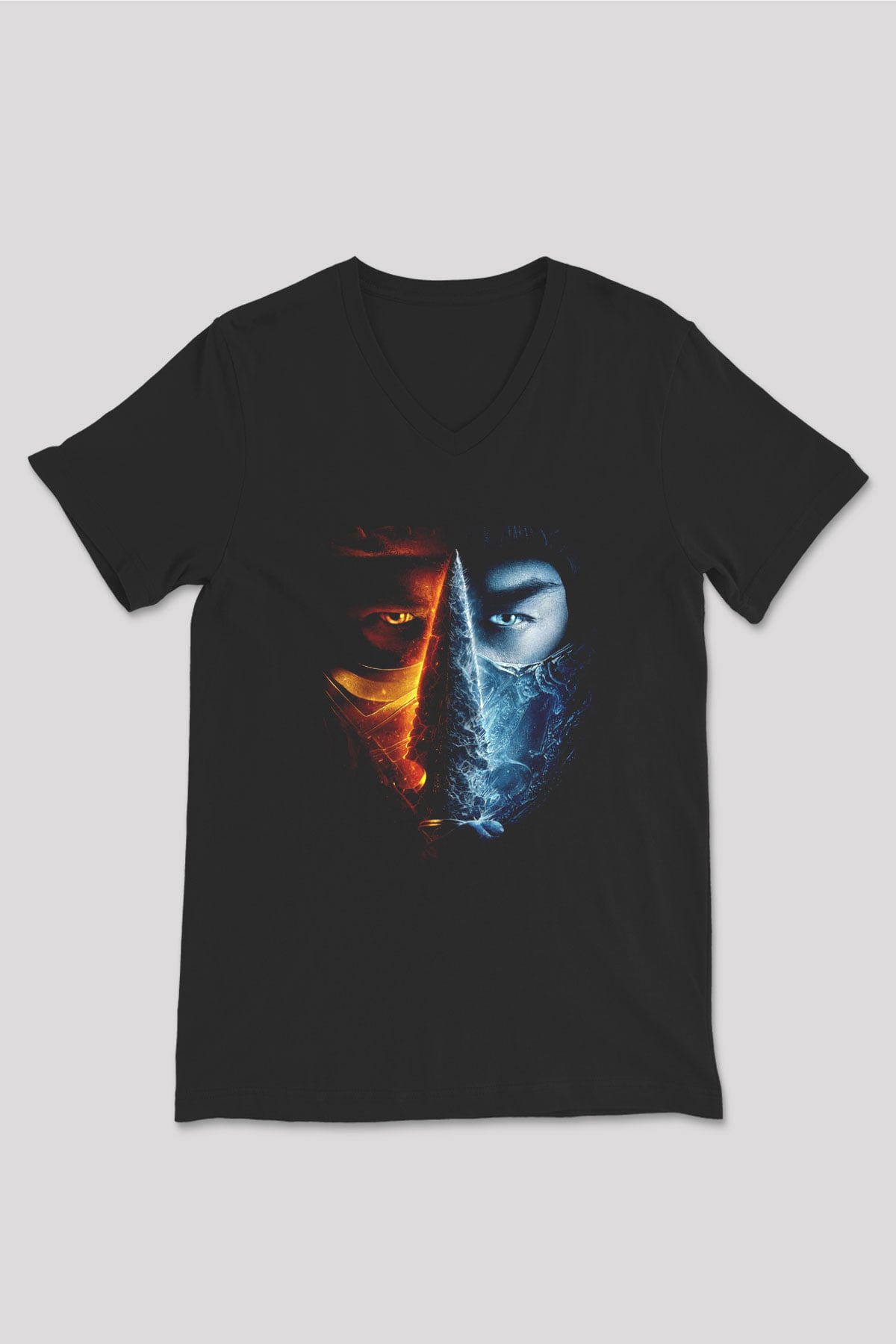Unisex Unisex Mortal Kombat Baskılı Siyah V Yaka Tişört