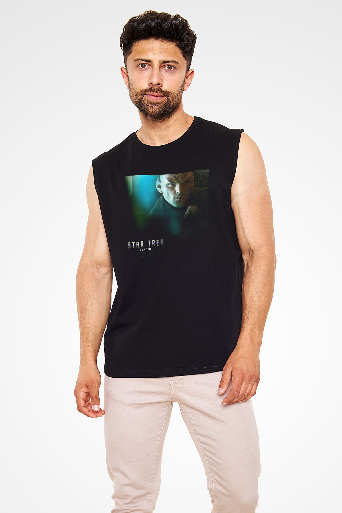 Unisex Uzay Yolu (Star Trek) Baskılı Siyah Kolsuz Tshirt