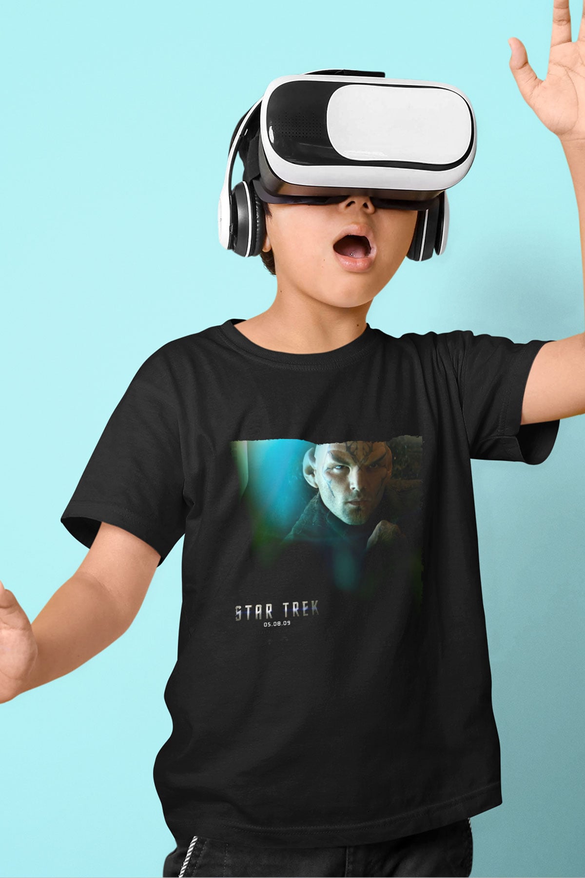 Unisex Uzay Yolu (Star Trek) Baskılı Siyah Çocuk Tshirt
