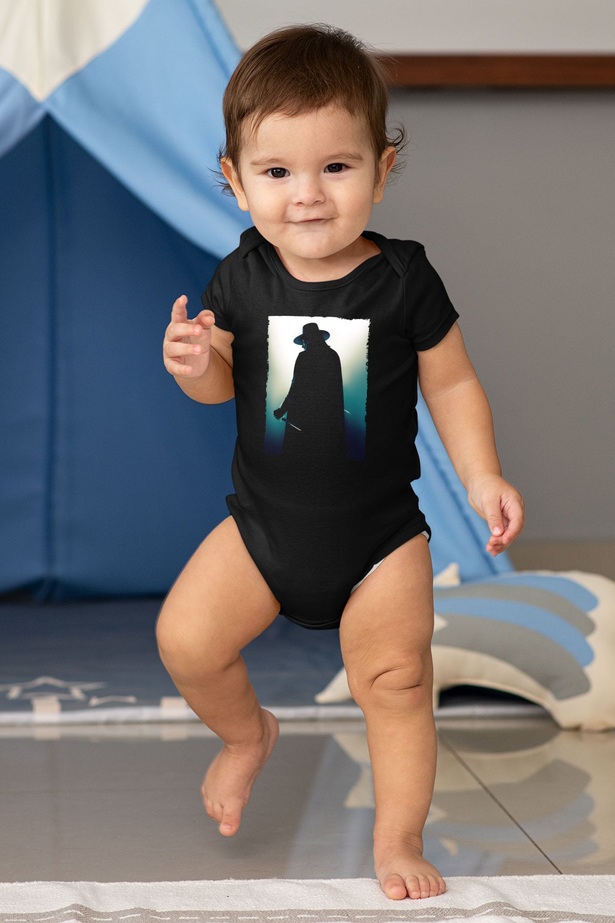 Unisex V for Vendetta Baskılı Siyah Bebek Body - Zıbın