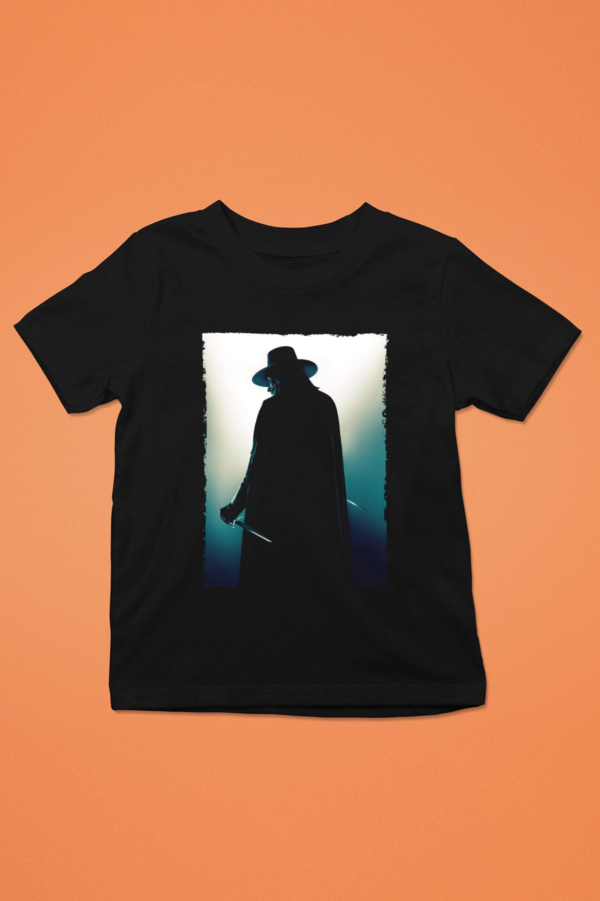 Unisex V for Vendetta Baskılı Siyah Çocuk Tişört