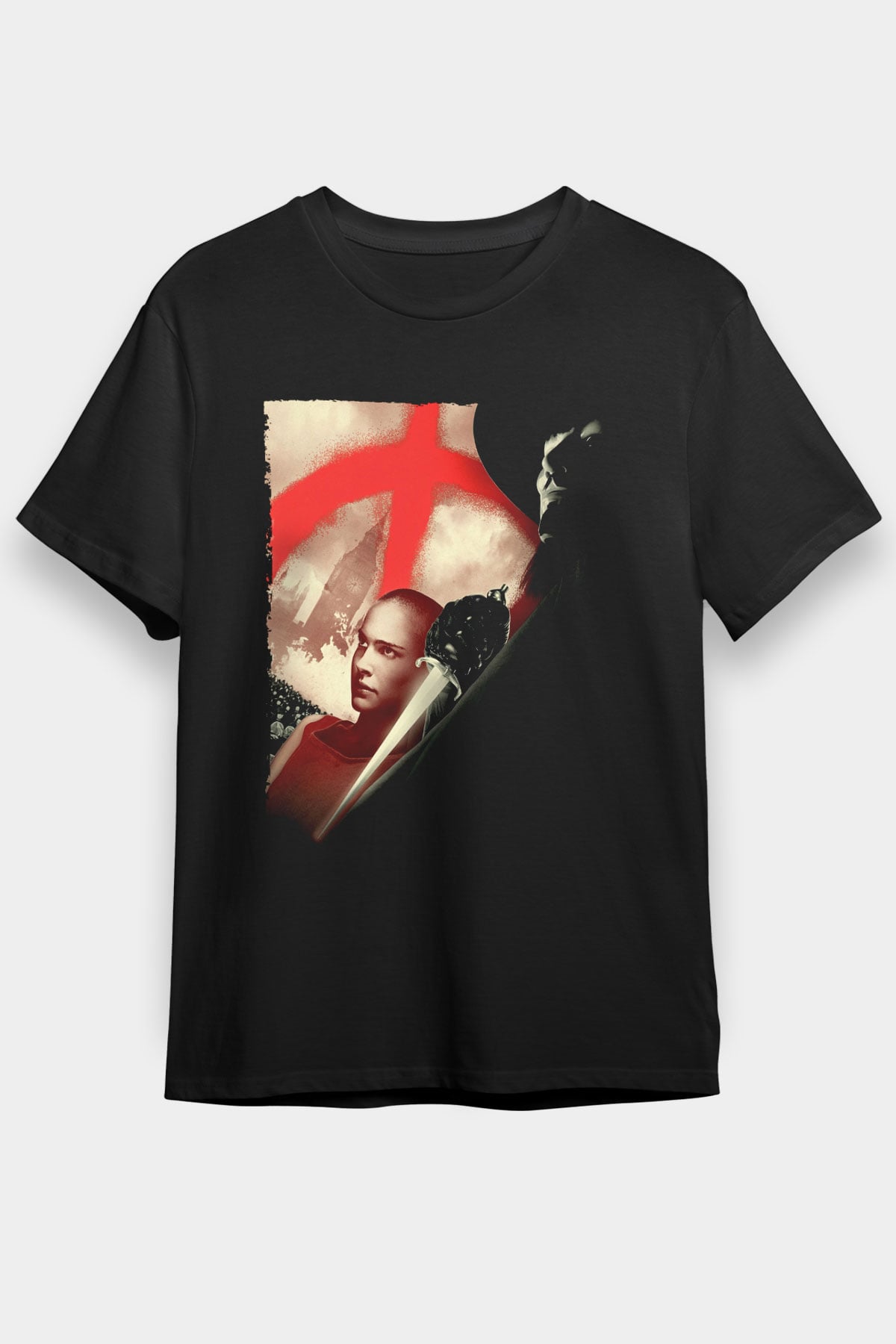 Unisex V for Vendetta Baskılı Siyah T-Shirt