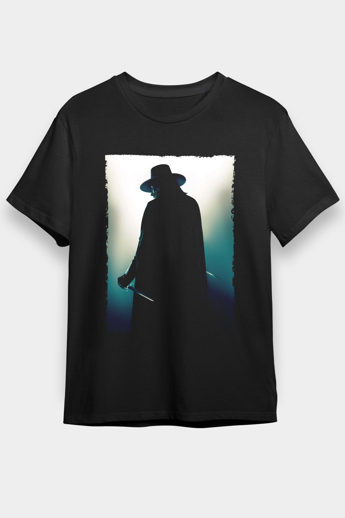 Unisex V for Vendetta Baskılı Siyah Tişört