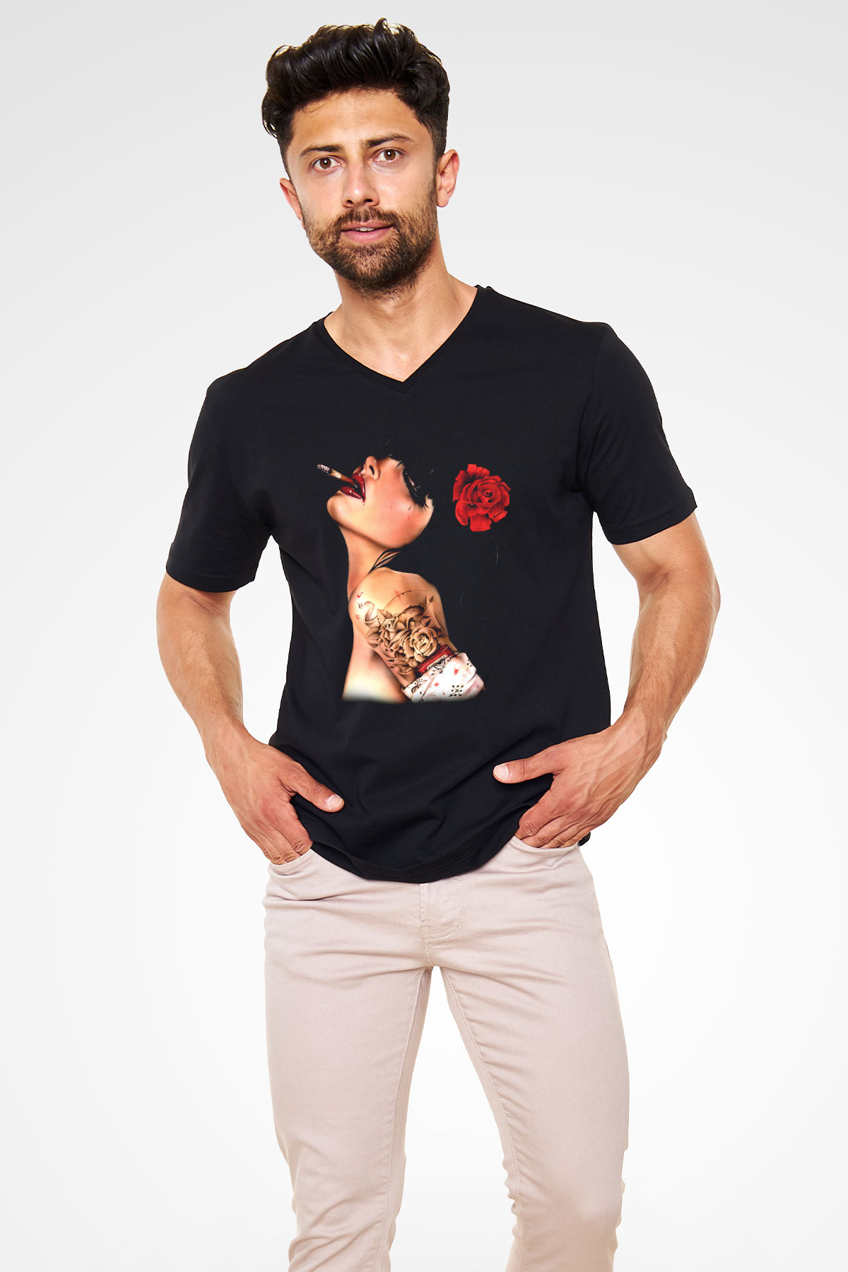 Unisex V Yaka Tişört TSR129