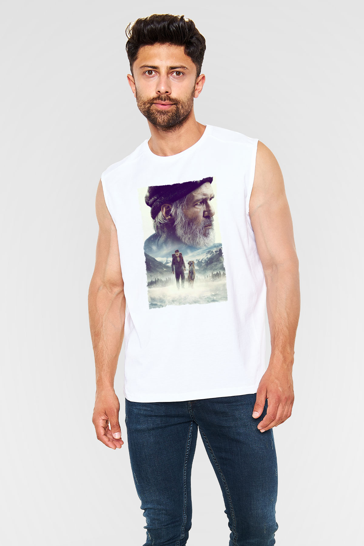 Unisex Vahşetin Çağrısı (The Call of the Wild) Baskılı Beyaz Kolsuz Tişört
