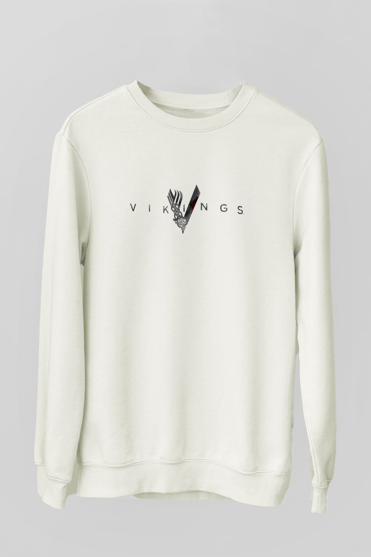 Unisex Vikings Baskılı Beyaz Sweatshirt