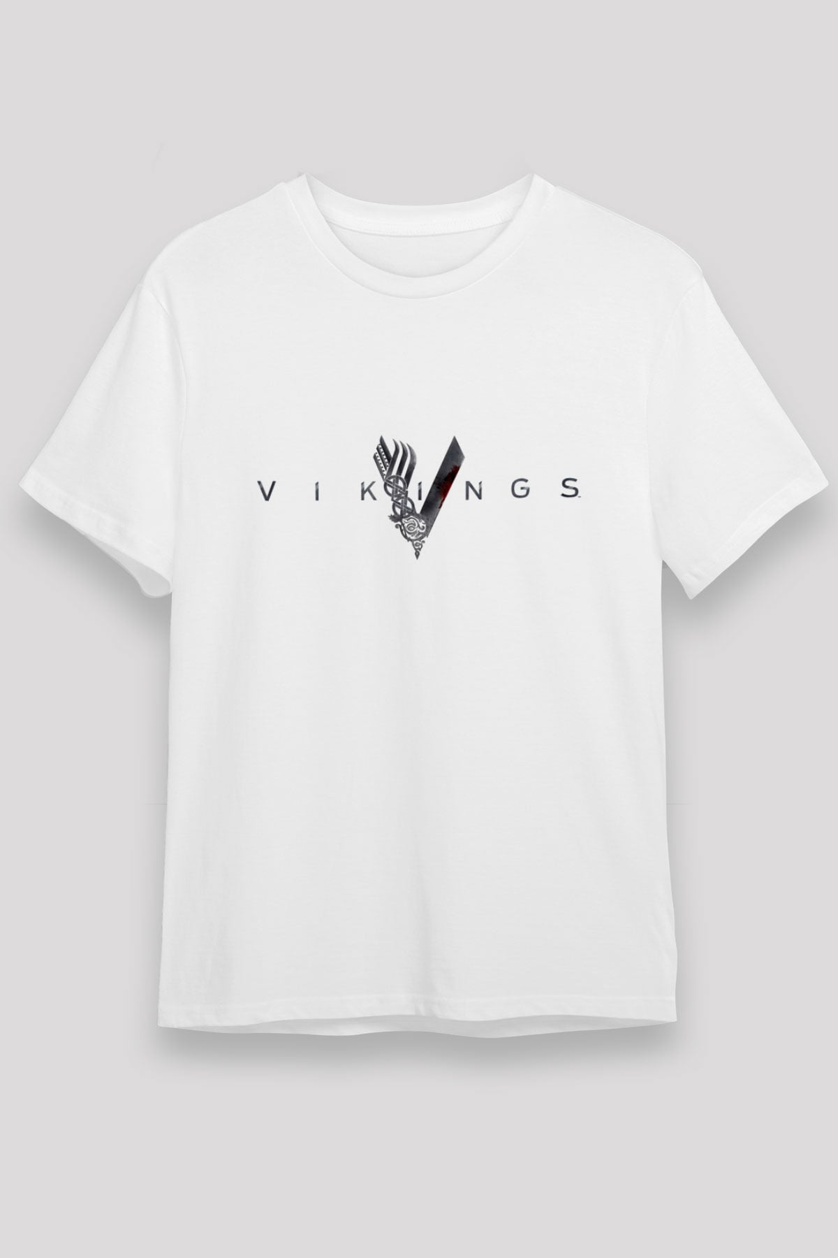 Unisex Vikings Baskılı Beyaz T-shirt