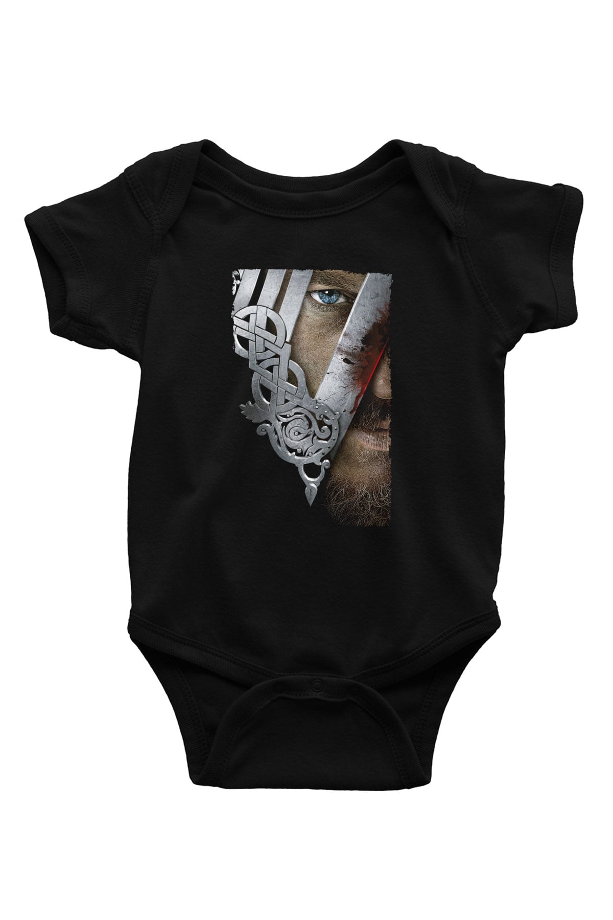 Unisex Vikings Baskılı Siyah Bebek Body - Zıbın