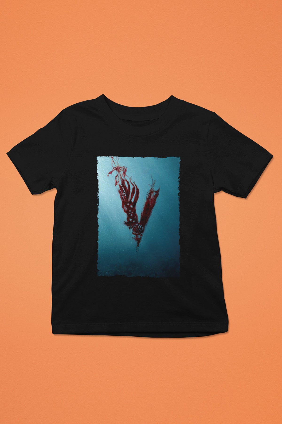 Unisex Vikings Baskılı Siyah Çocuk T-Shirt