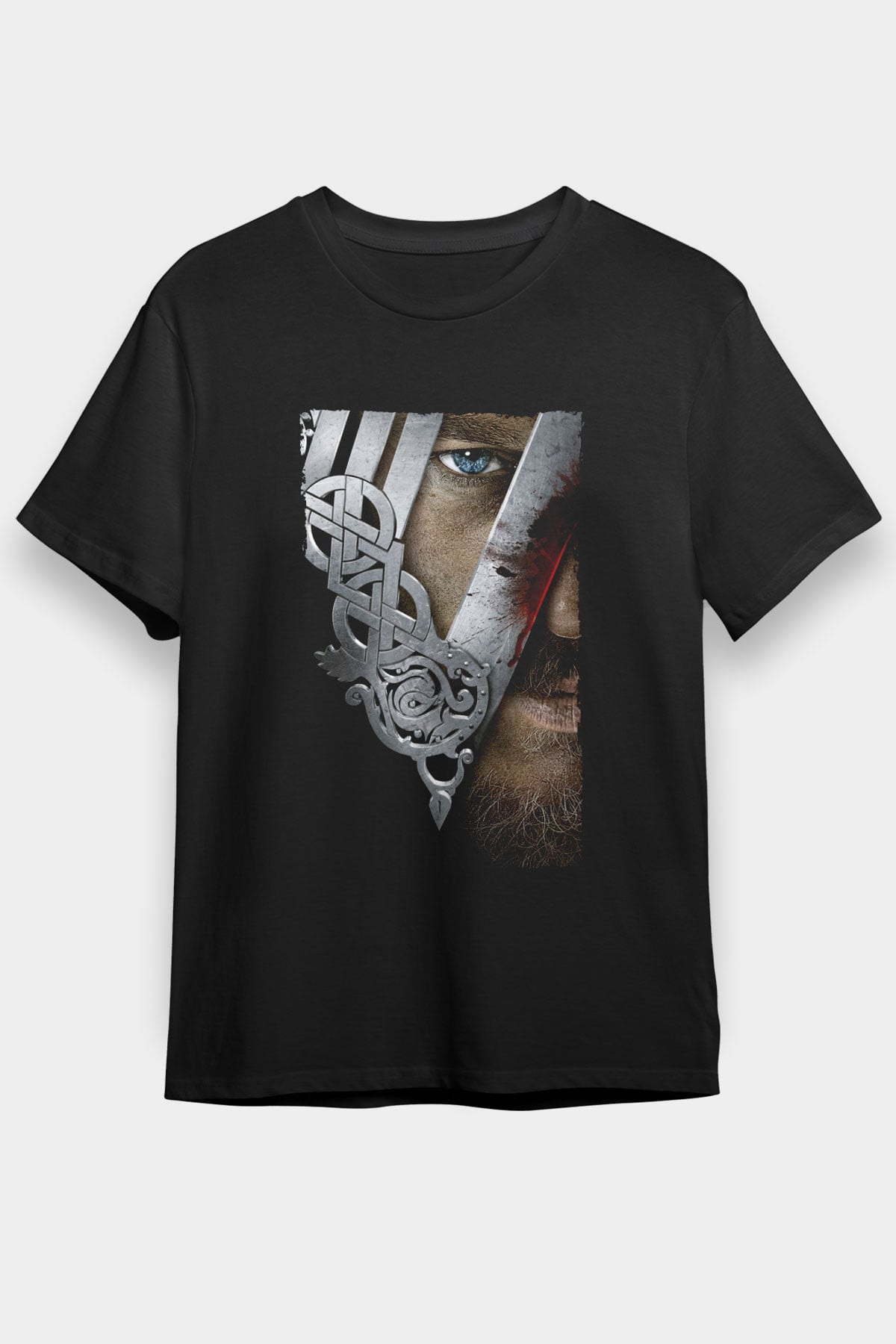 Unisex Vikings Baskılı Siyah Tshirt