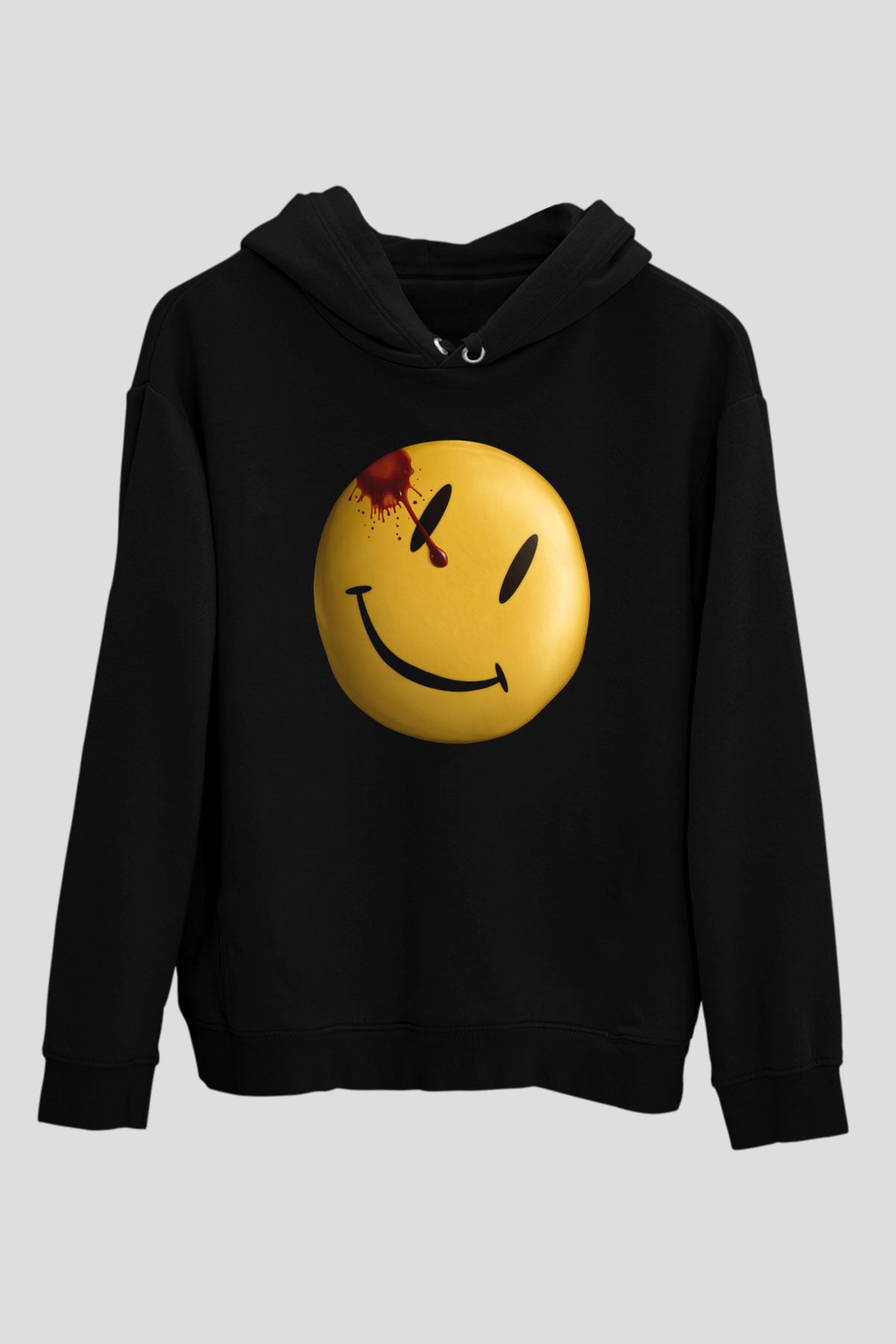 Unisex Watchmen Baskılı Siyah Kapüşonlu Sweatshirt