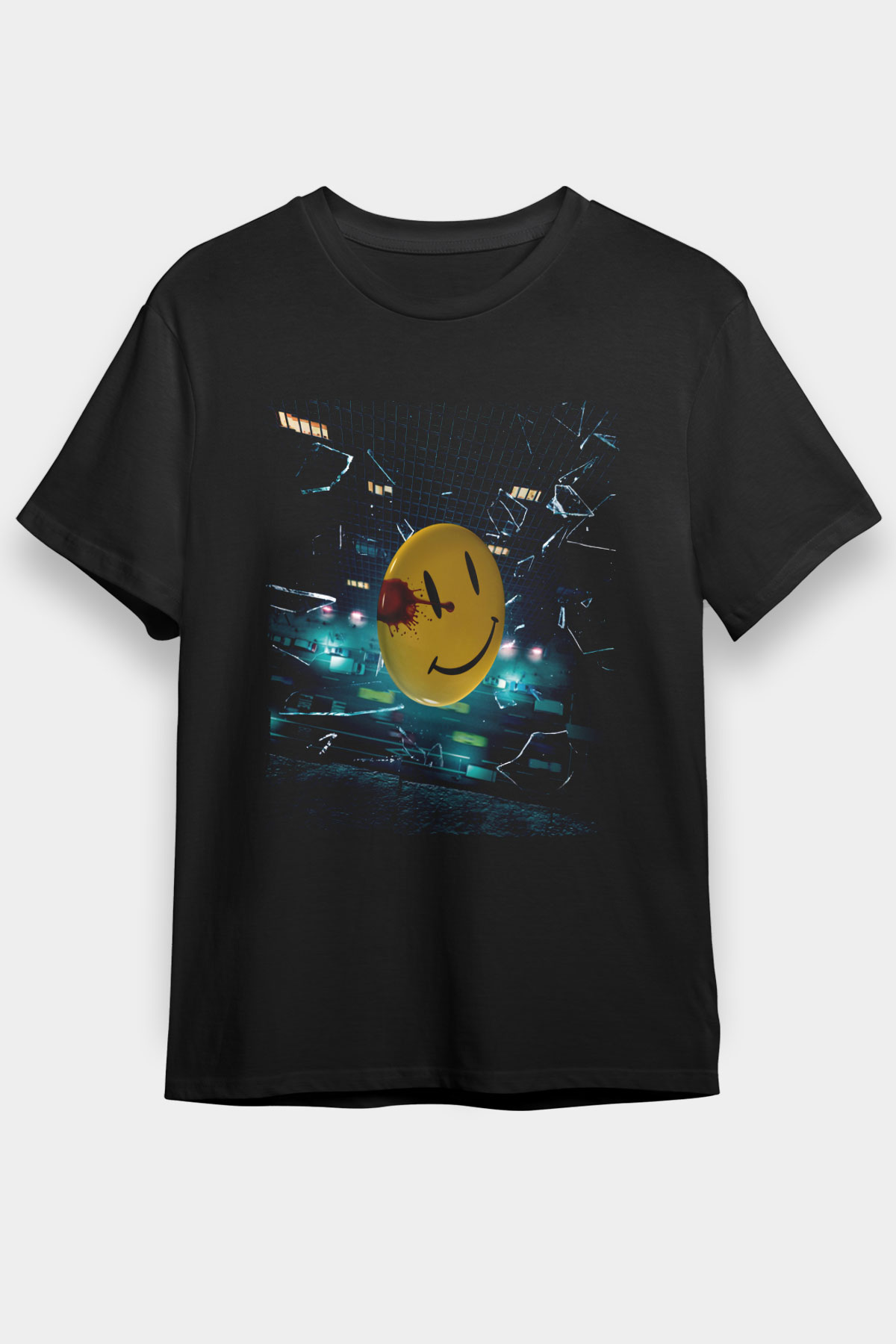 Unisex Watchmen Baskılı Siyah Tişört