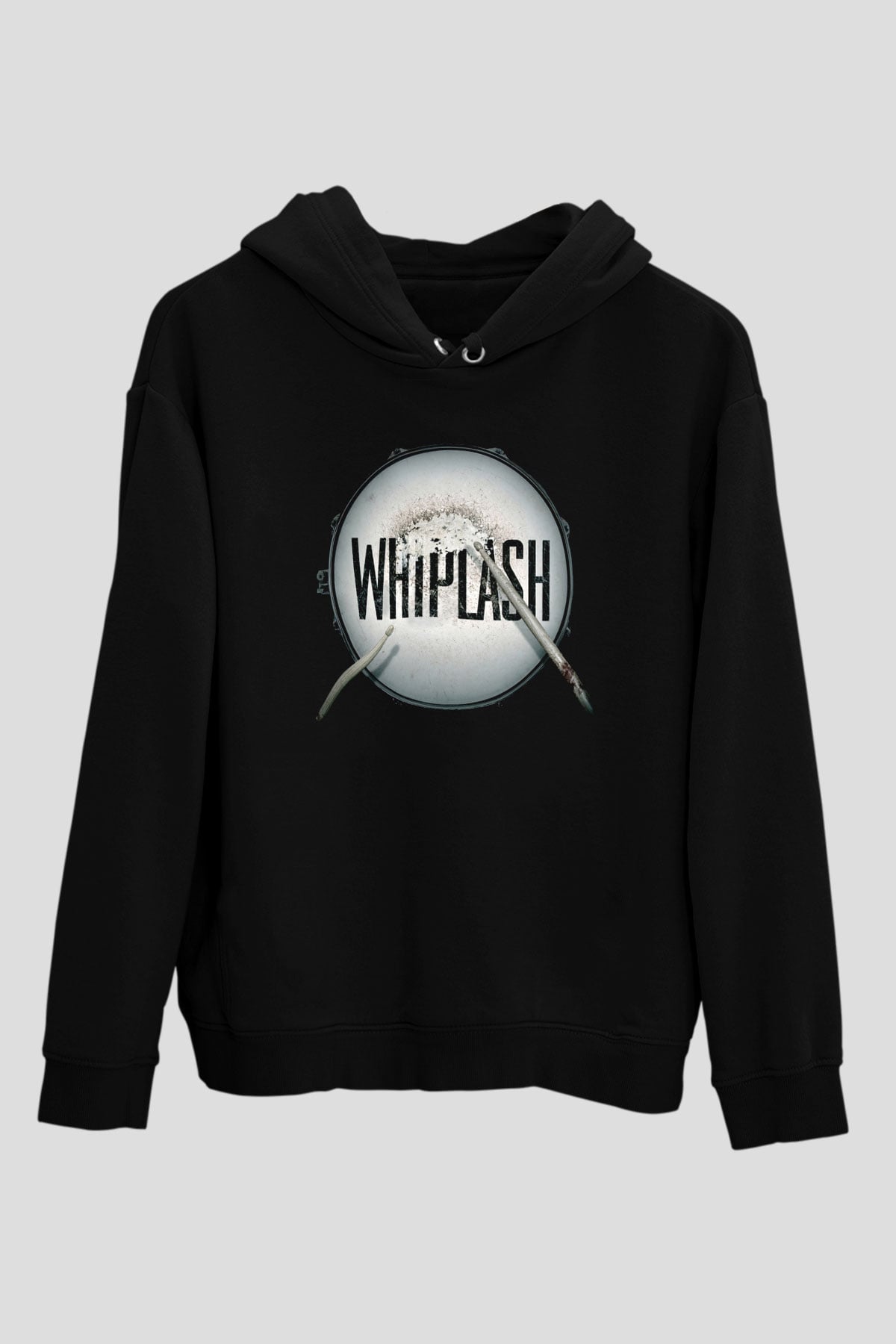 Unisex Whiplash Baskılı Siyah Kapüşonlu Sweatshirt
