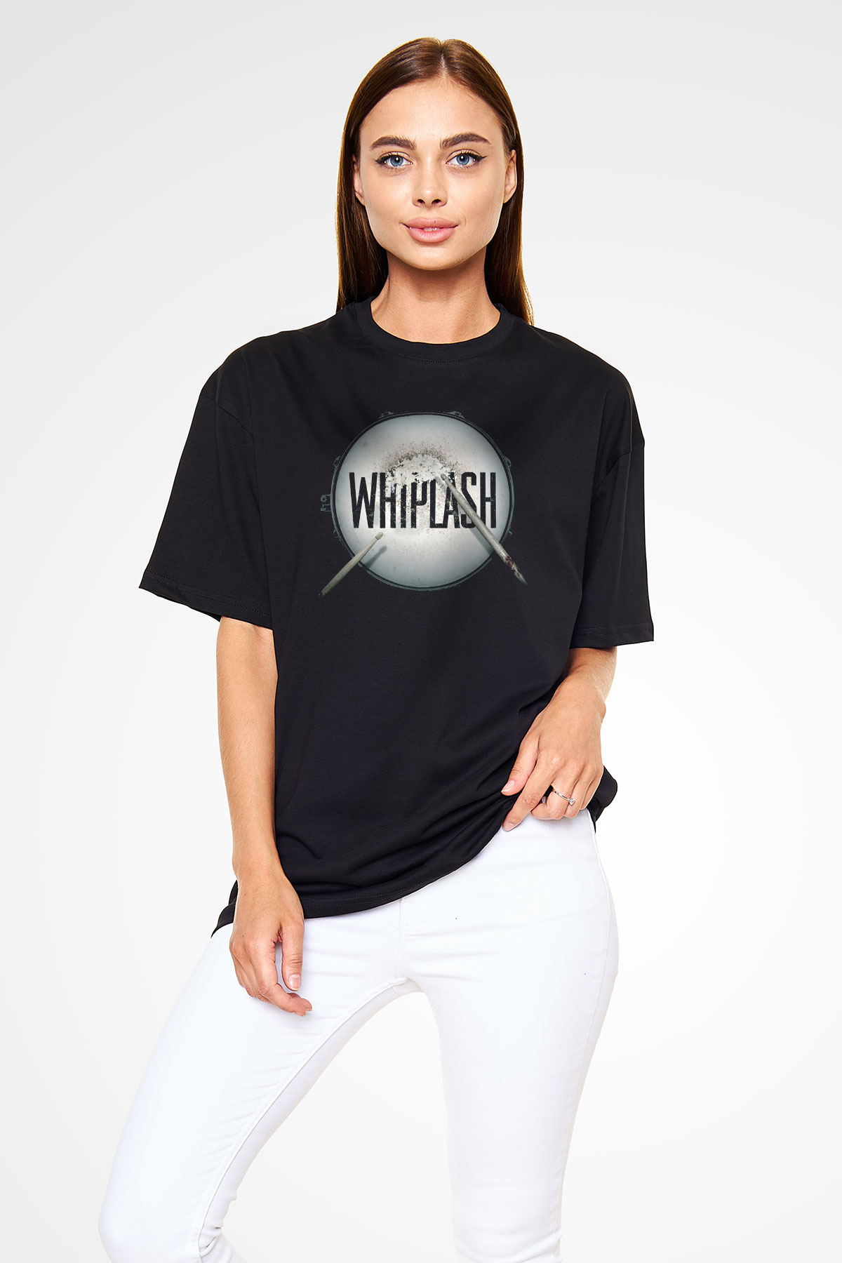Unisex Whiplash Baskılı Siyah Oversize Tshirt