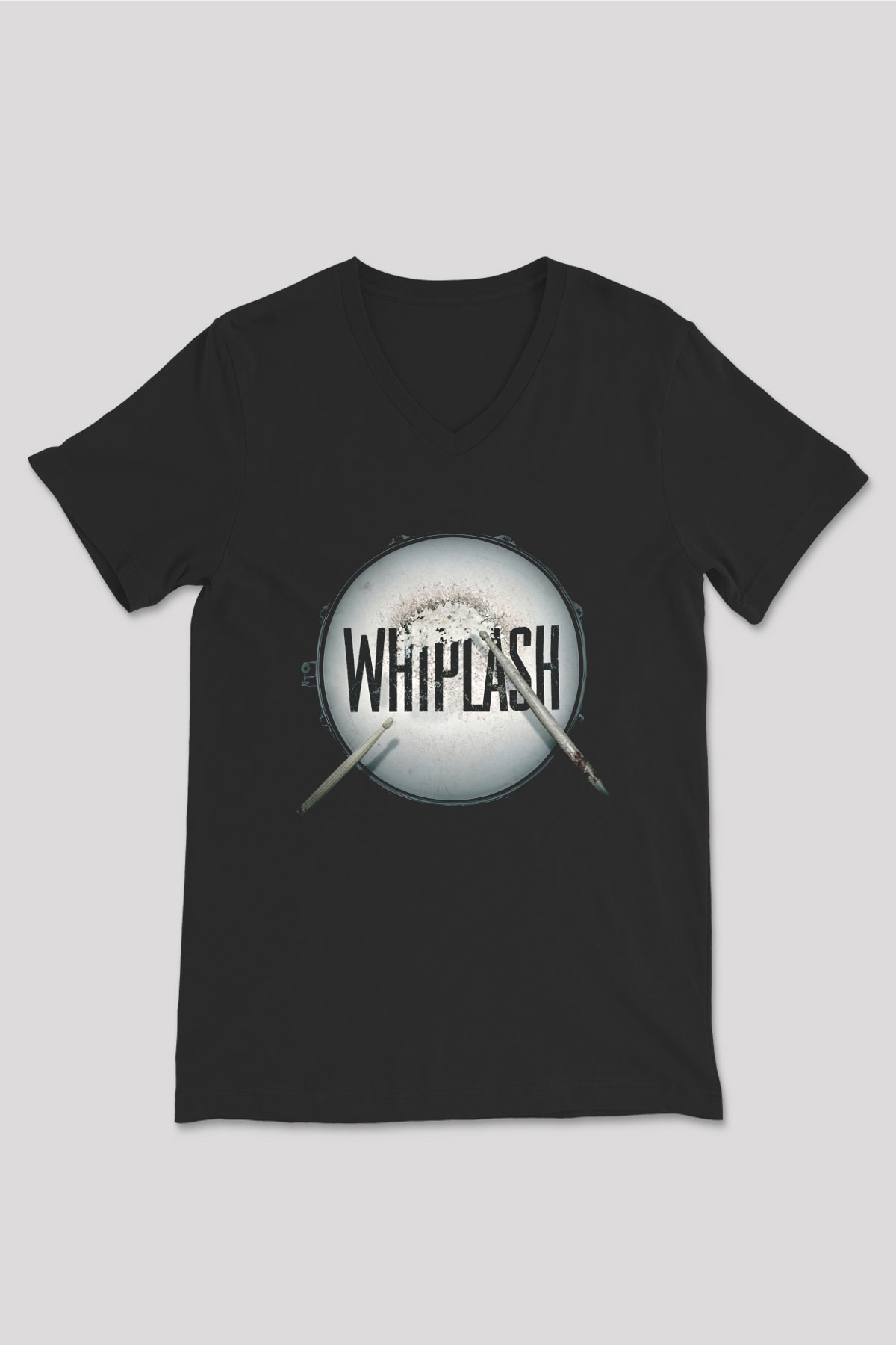 Unisex Whiplash Baskılı Siyah V Yaka Tshirt