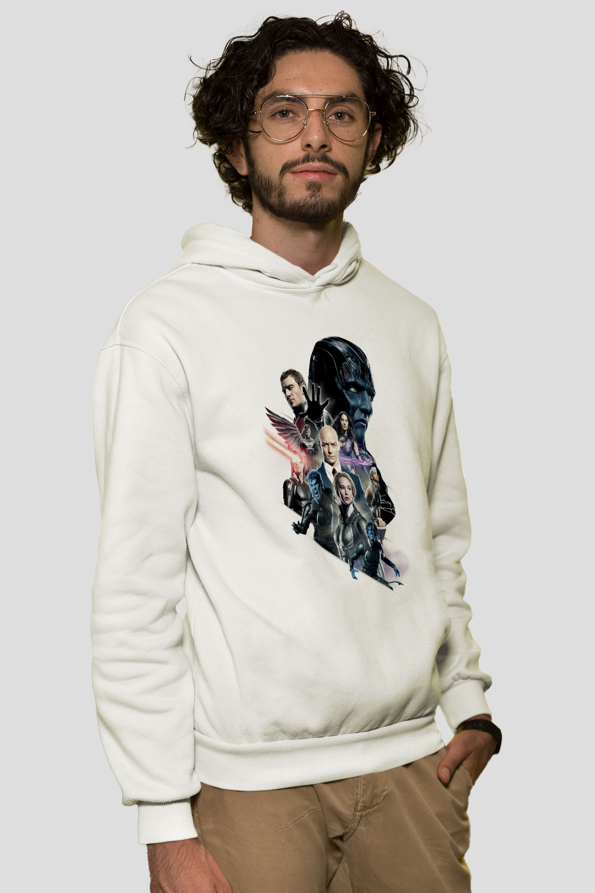 Unisex X-Men Apocalypse Baskılı Beyaz Kapüşonlu Sweatshirt