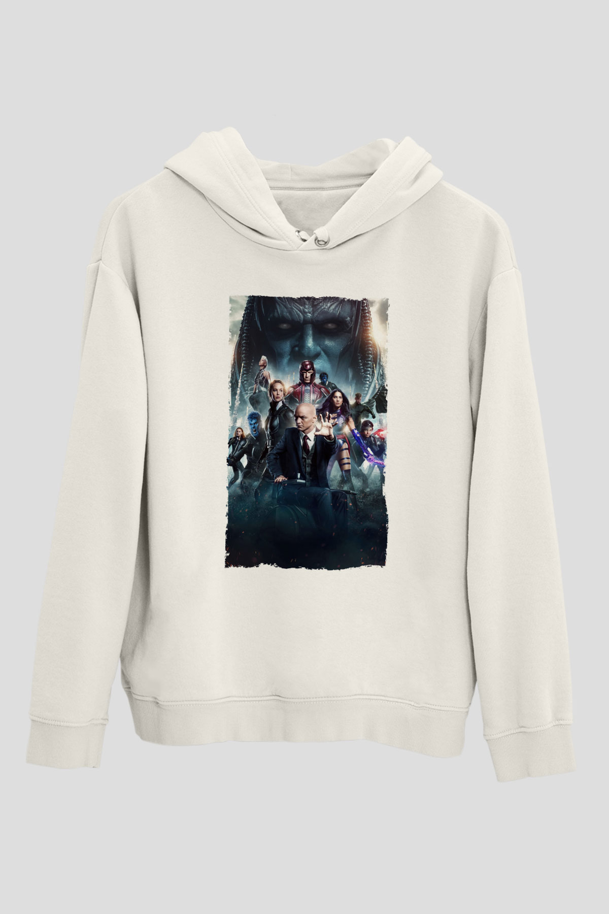 Unisex X-Men Apocalypse Baskılı Beyaz Kapüşonlu Sweatshirt