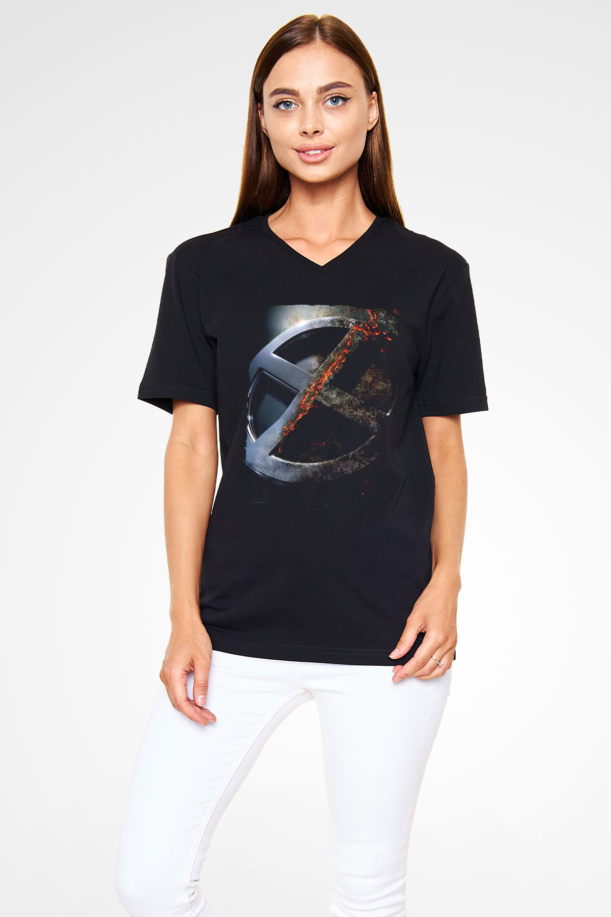 Unisex X-Men Apocalypse Baskılı Siyah V Yaka Tshirt
