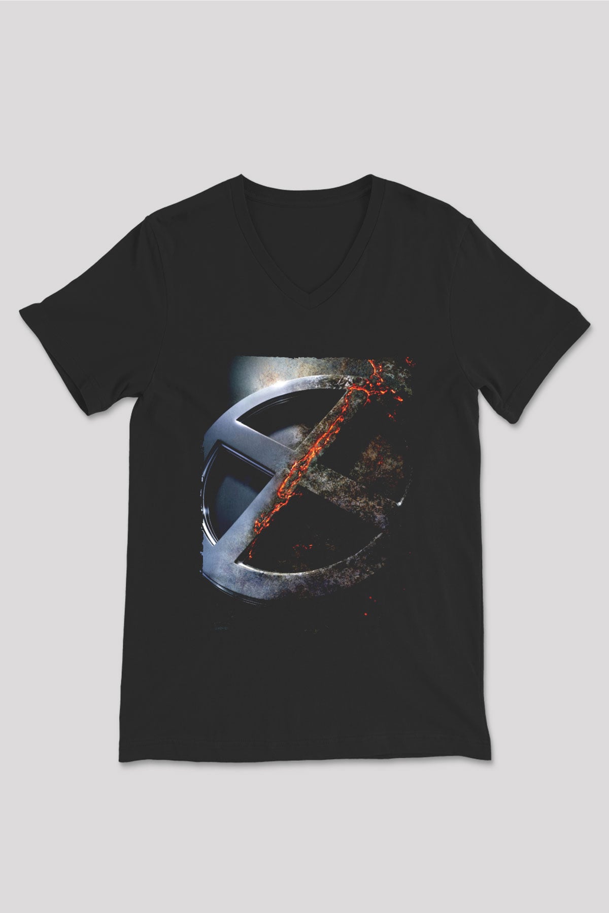 Unisex X-Men Apocalypse Baskılı Siyah V Yaka Tshirt