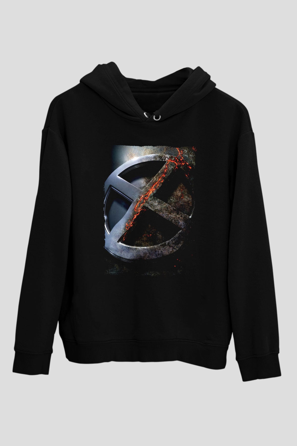 Unisex X-Men Apocalypse Baskılı Siyah Kapüşonlu Sweatshirt