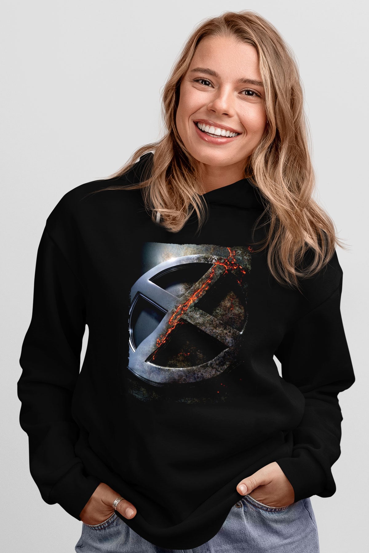 Unisex X-Men Apocalypse Baskılı Siyah Kapüşonlu Sweatshirt