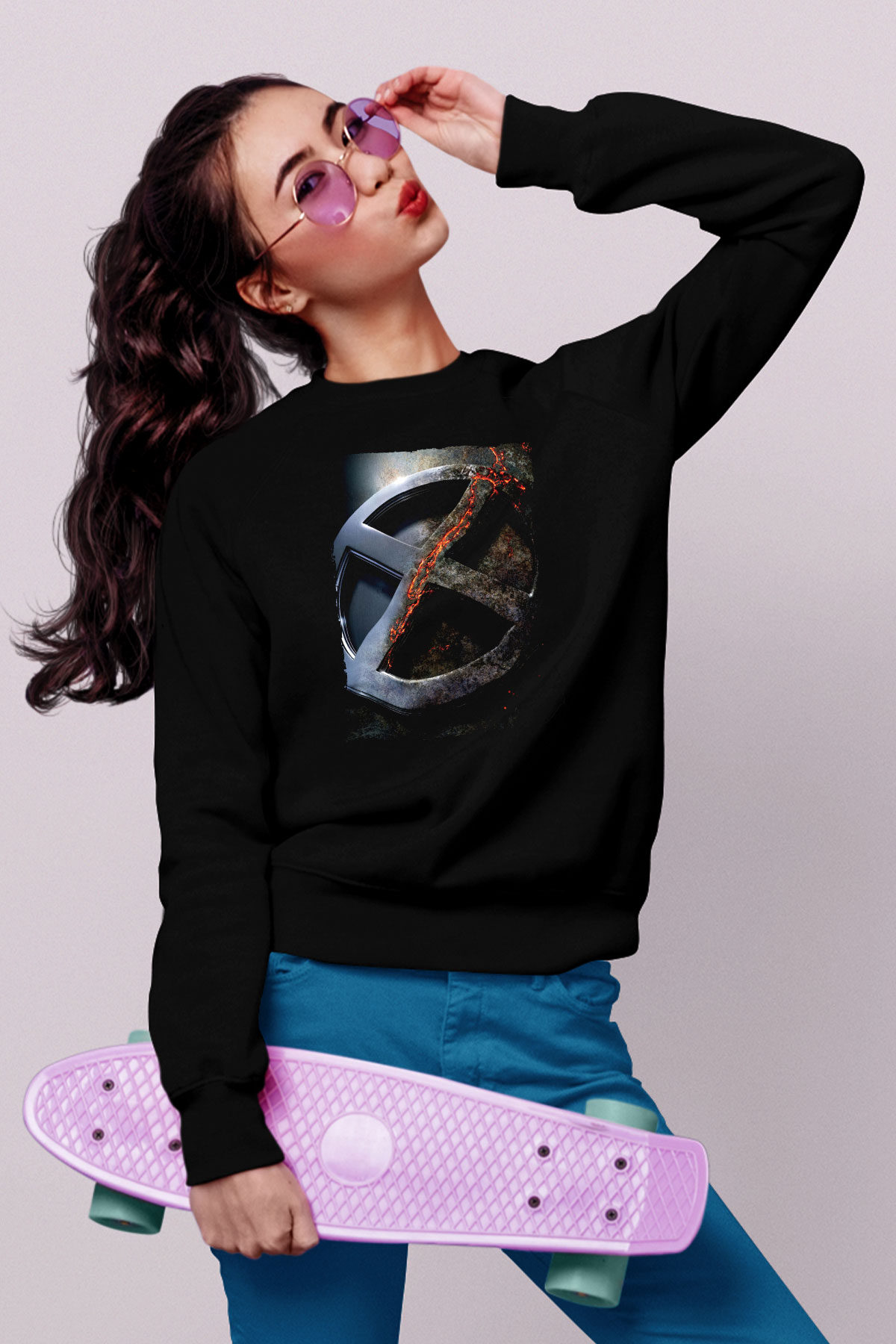 Unisex X-Men Apocalypse Baskılı Siyah Sweatshirt