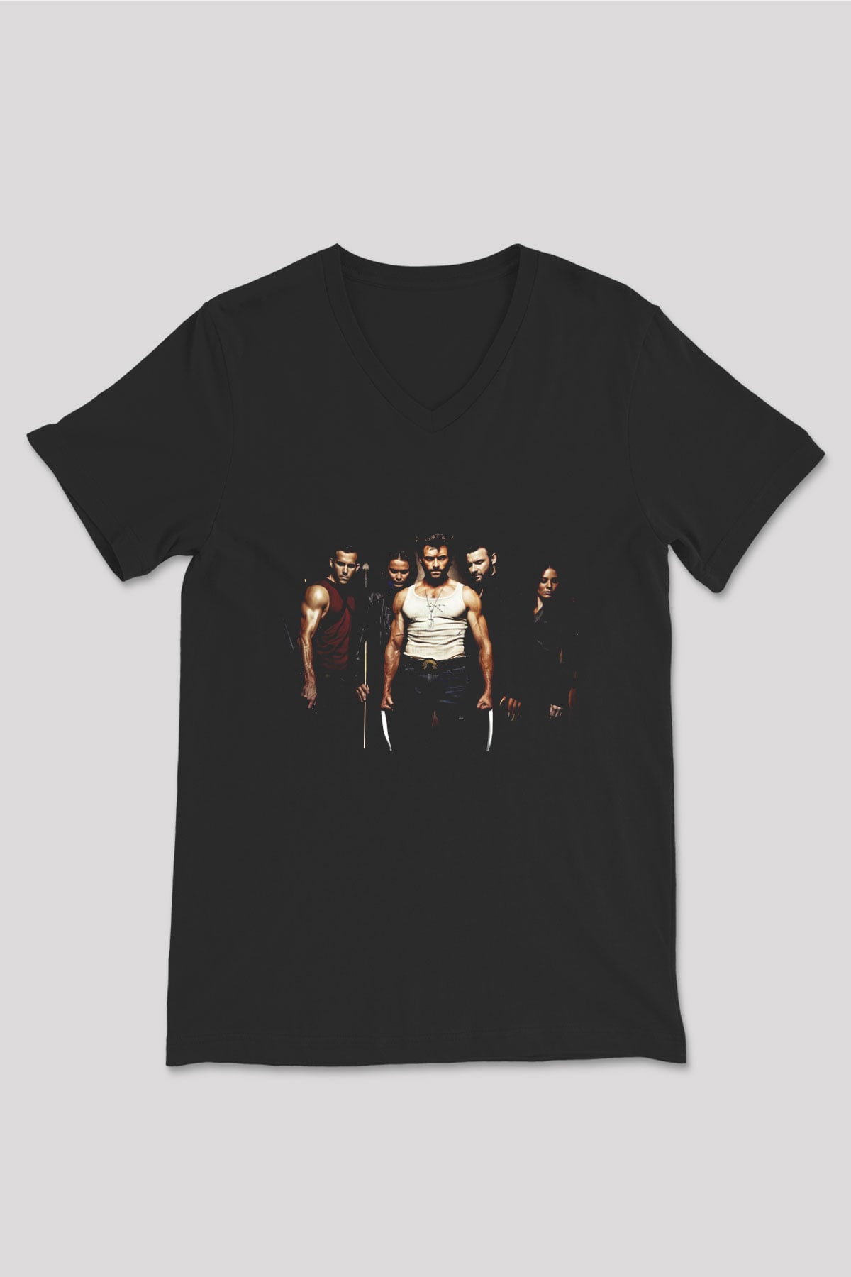 Unisex X-Men Başlangıç Wolverine (X-Men Origins Wolverine) Baskılı Siyah V Yaka Tişört