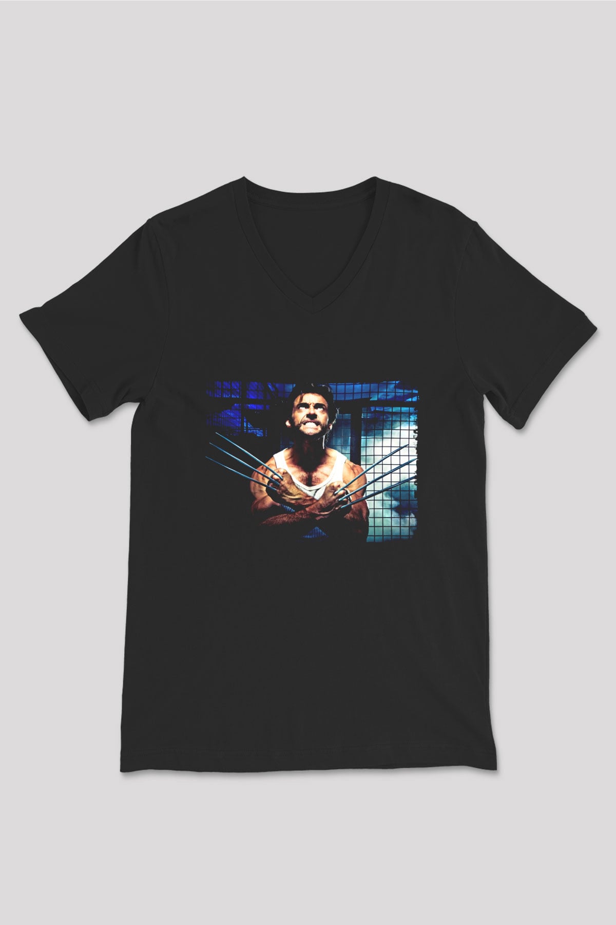 Unisex X-Men Başlangıç Wolverine (X-Men Origins Wolverine) Baskılı Siyah V Yaka T-shirt