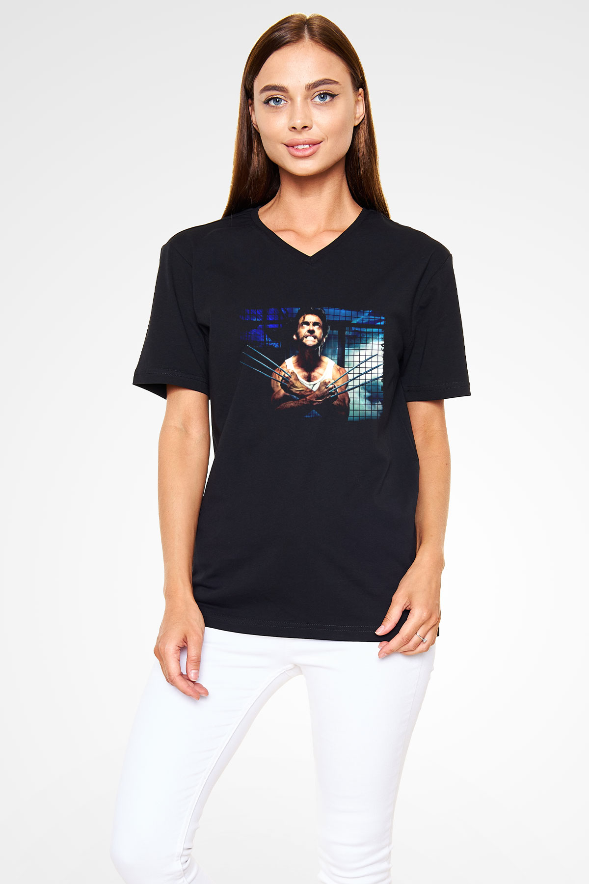Unisex X-Men Başlangıç Wolverine (X-Men Origins Wolverine) Baskılı Siyah V Yaka T-shirt