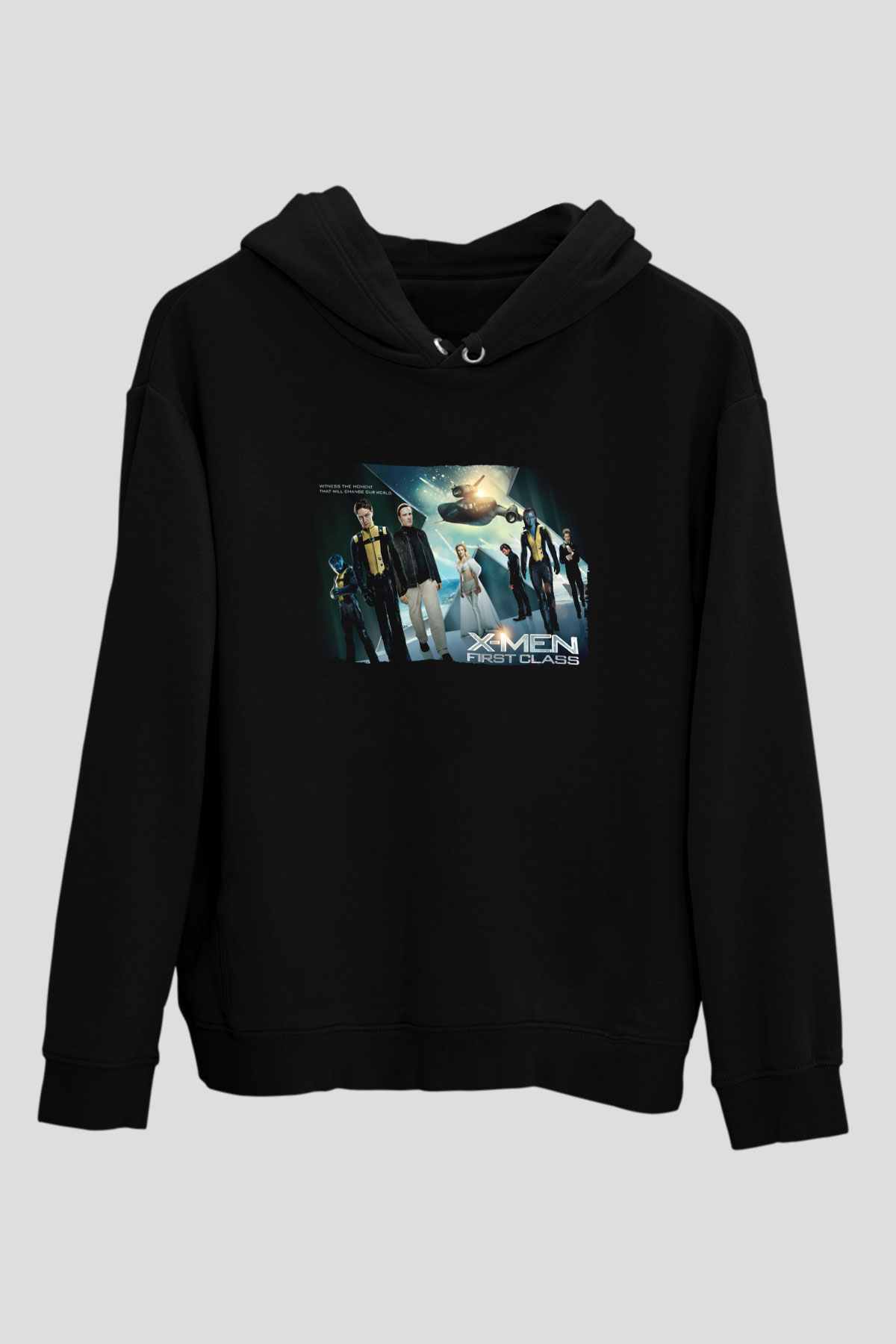 Unisex X-Men Birinci Sınıf Baskılı Siyah Kapüşonlu Sweatshirt